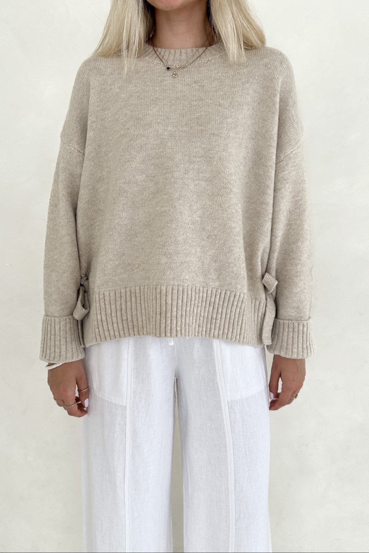 Jade Side Tie Sweater in Natural - Neutral Ground
