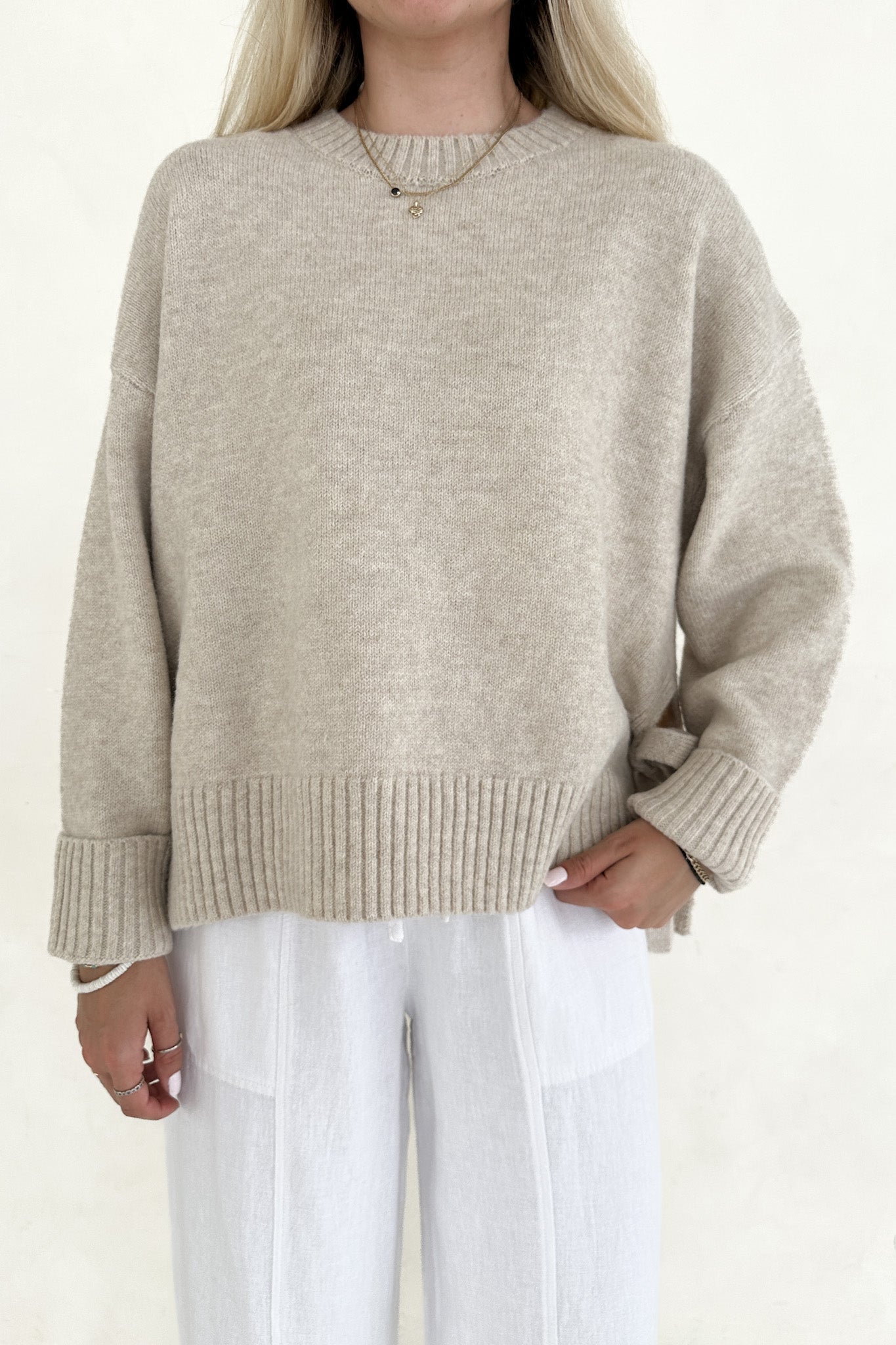 Jade Side Tie Sweater in Natural - Neutral Ground
