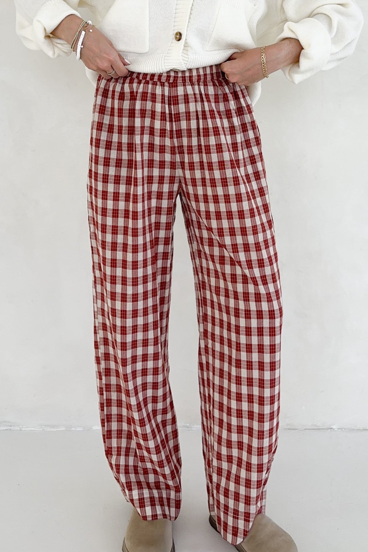 Johnny Cotton Paid Pants in Red - Neutral Ground