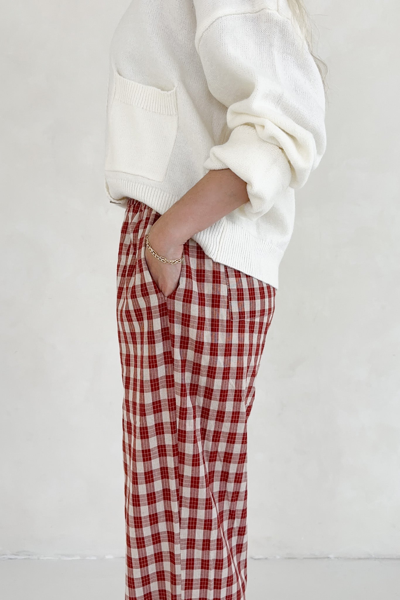 Johnny Cotton Paid Pants in Red - Neutral Ground