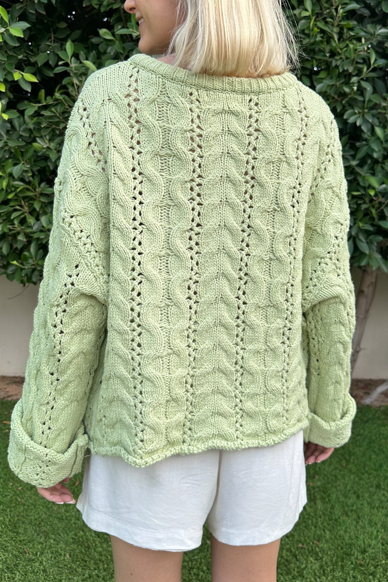 Jolie Lightweight Cable Knit Sweater Top in Pistachio - Neutral Ground