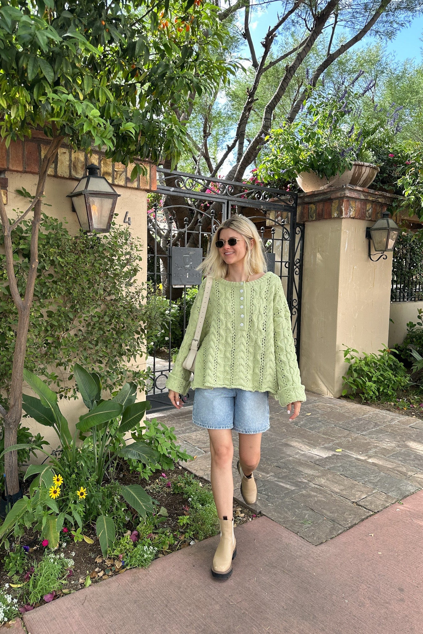 Jolie Lightweight Cable Knit Sweater Top in Pistachio - Neutral Ground