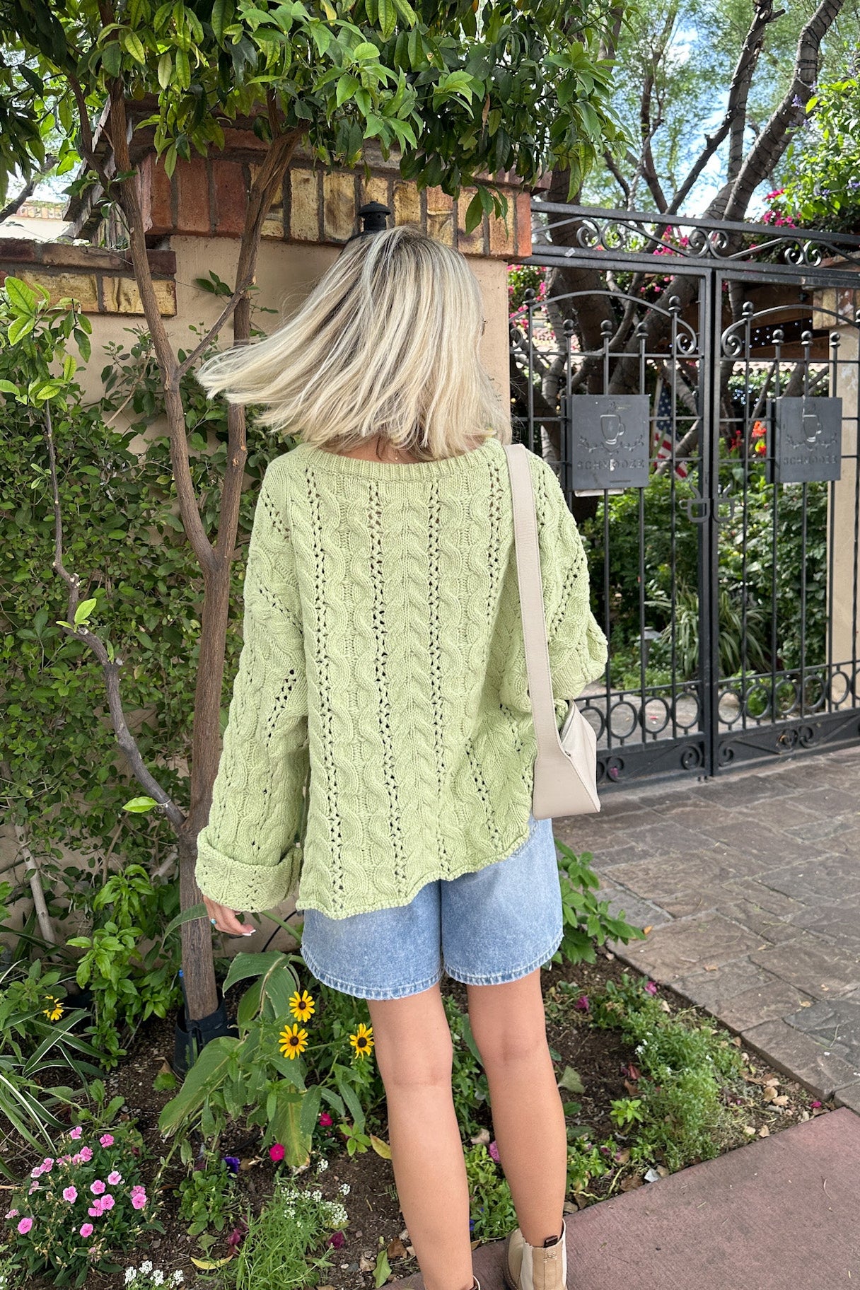 Jolie Lightweight Cable Knit Sweater Top in Pistachio - Neutral Ground