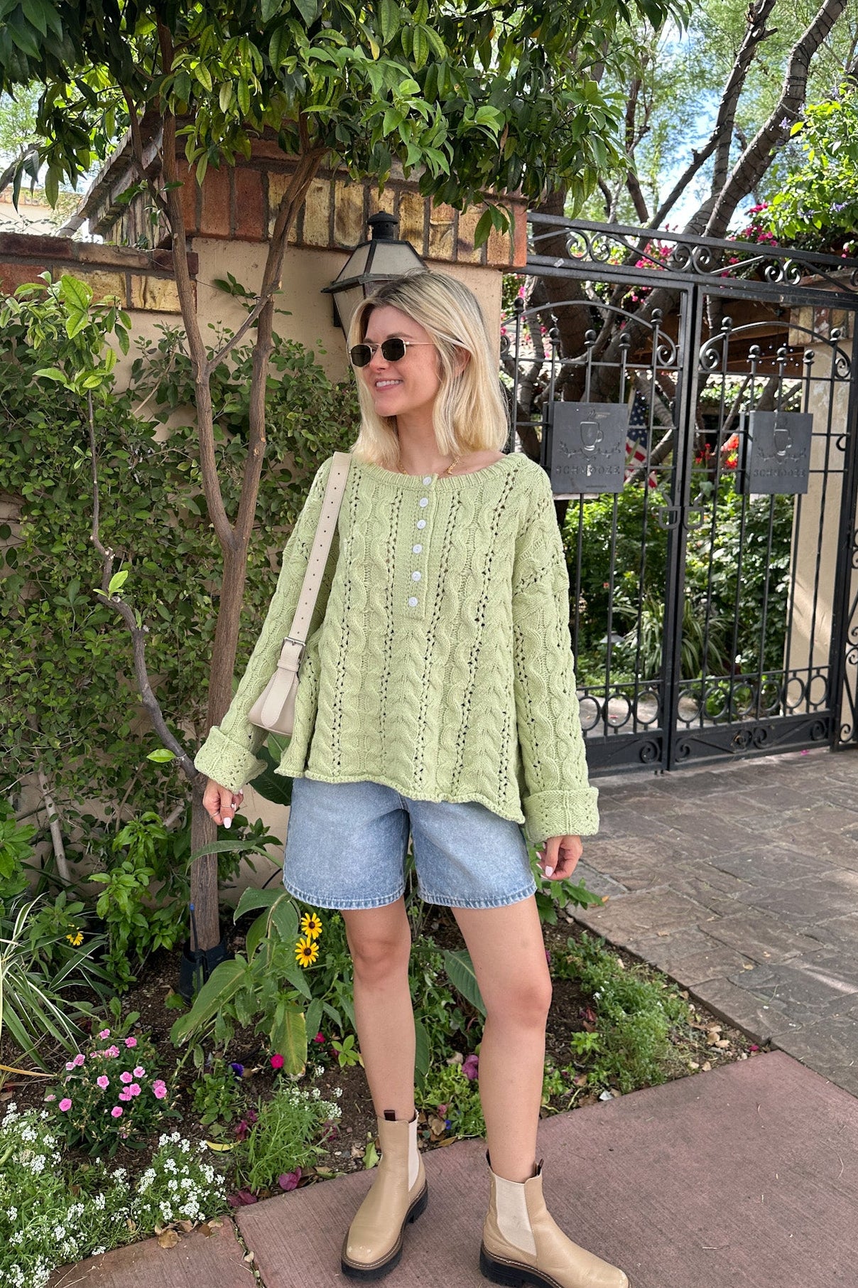 Jolie Lightweight Cable Knit Sweater Top in Pistachio - Neutral Ground