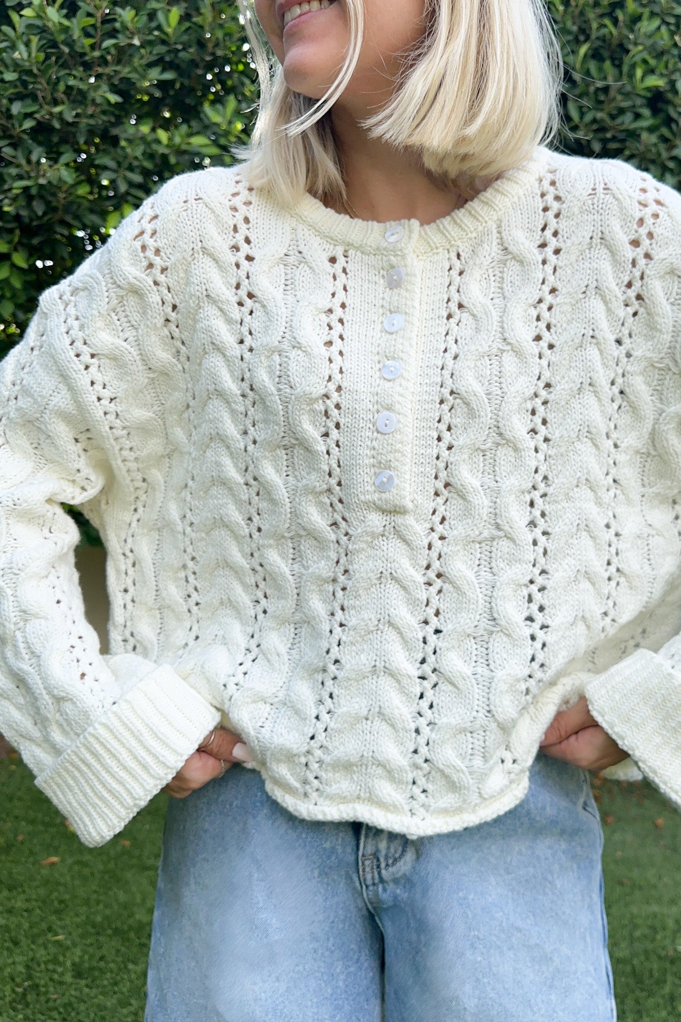 Jolie Lightweight Cable Knit Sweater Top in White - Neutral Ground
