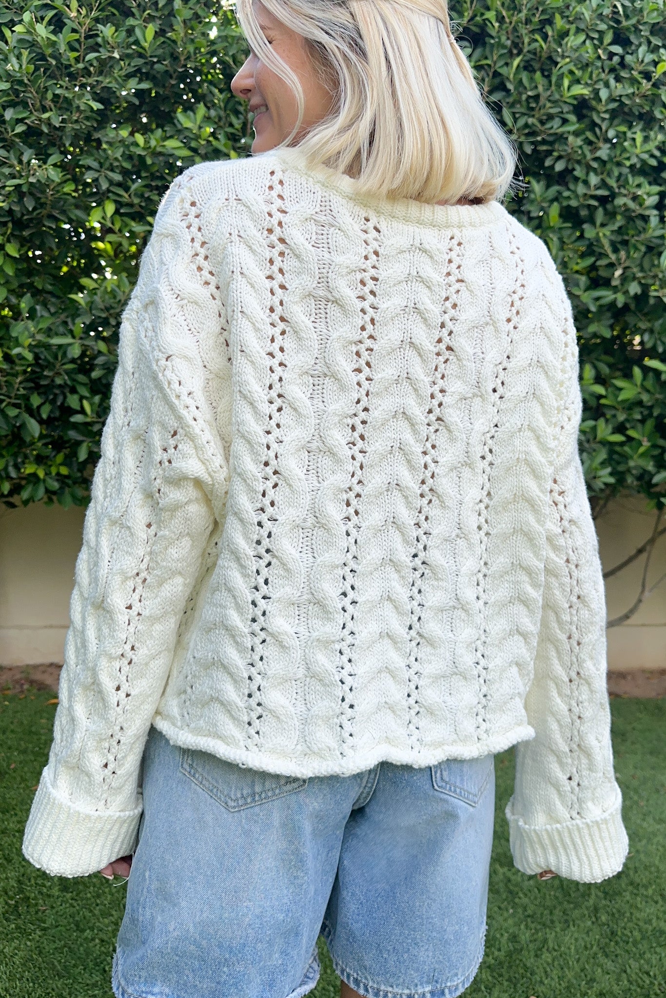 Jolie Lightweight Cable Knit Sweater Top in White - Neutral Ground