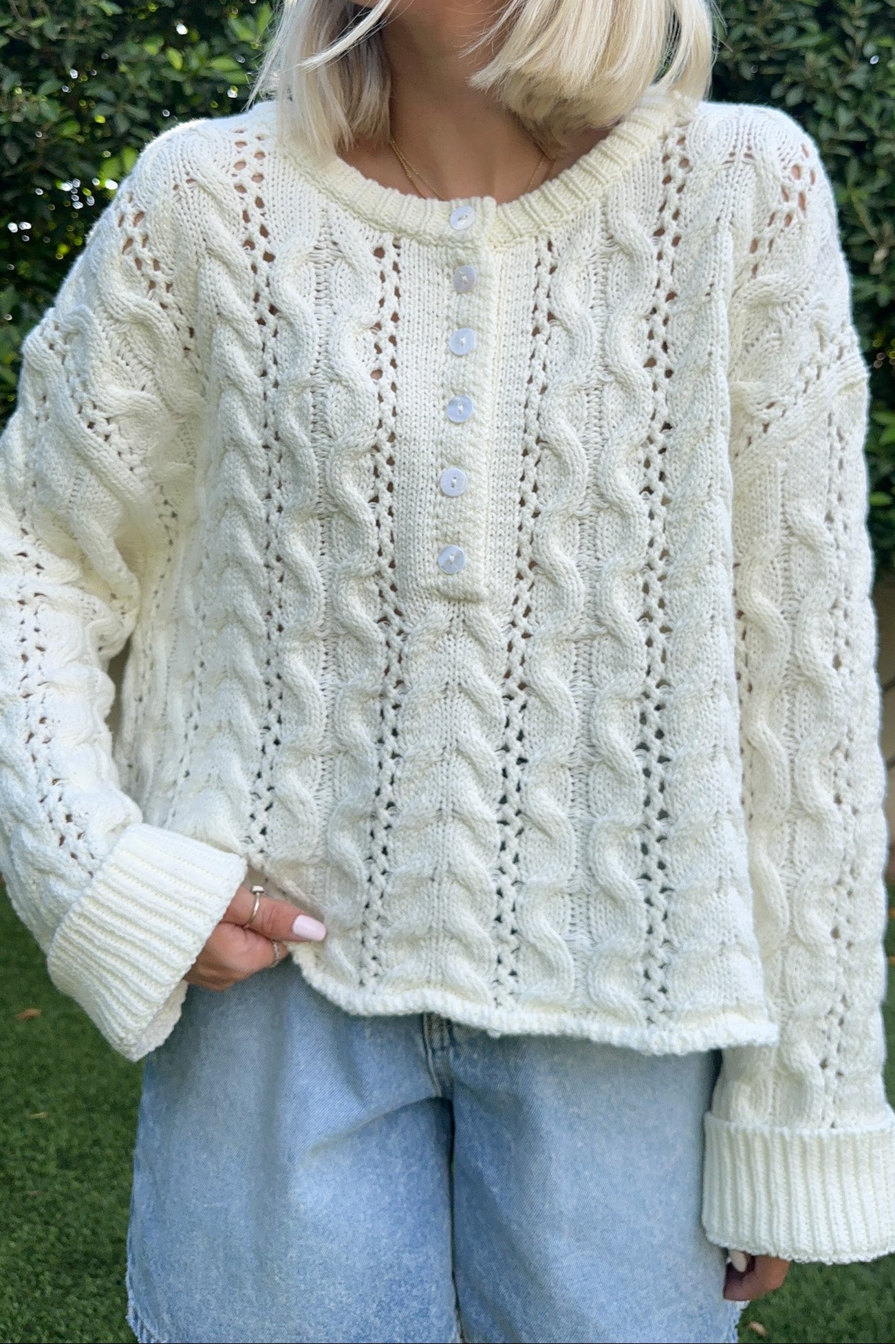 Jolie Lightweight Cable Knit Sweater Top in White - Neutral Ground
