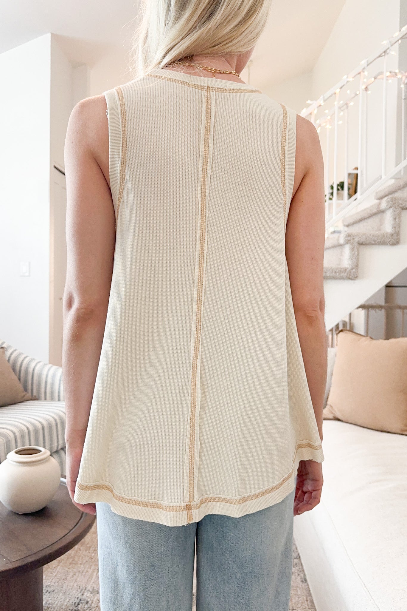Josie Lightweight Waffle Knit Tank - Neutral Ground
