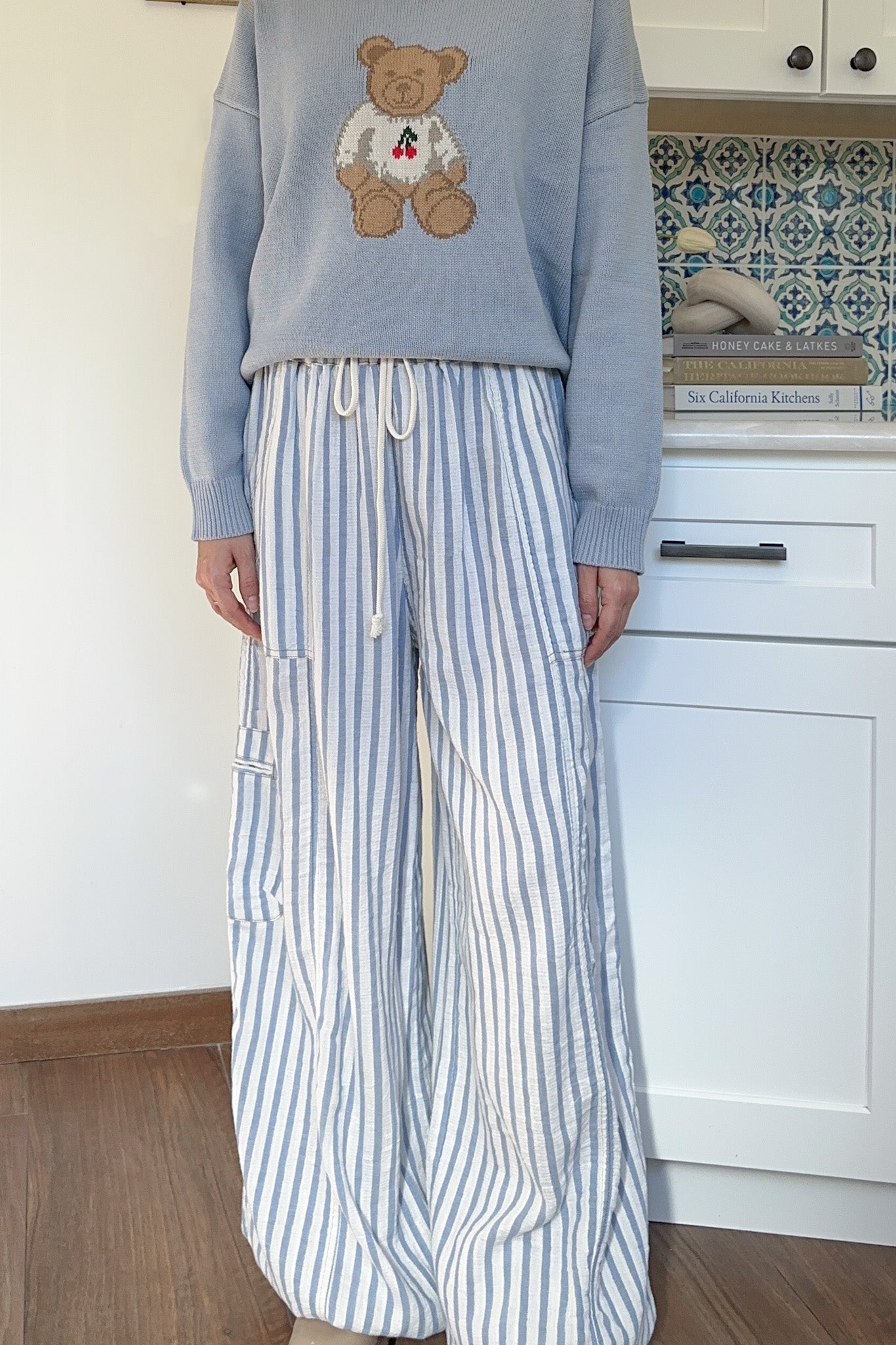 Josie Relaxed Striped Cotton Trousers in Blue - Neutral Ground