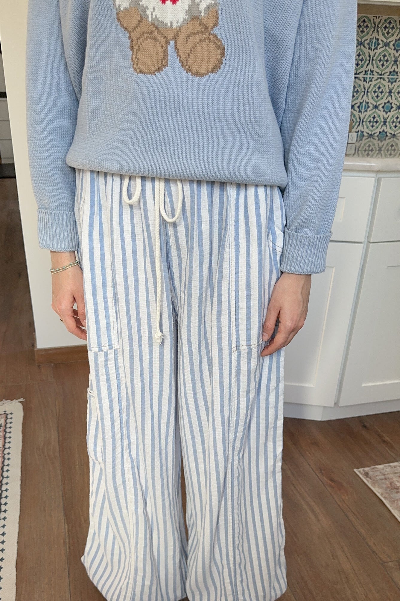Josie Relaxed Striped Cotton Trousers in Blue - Neutral Ground