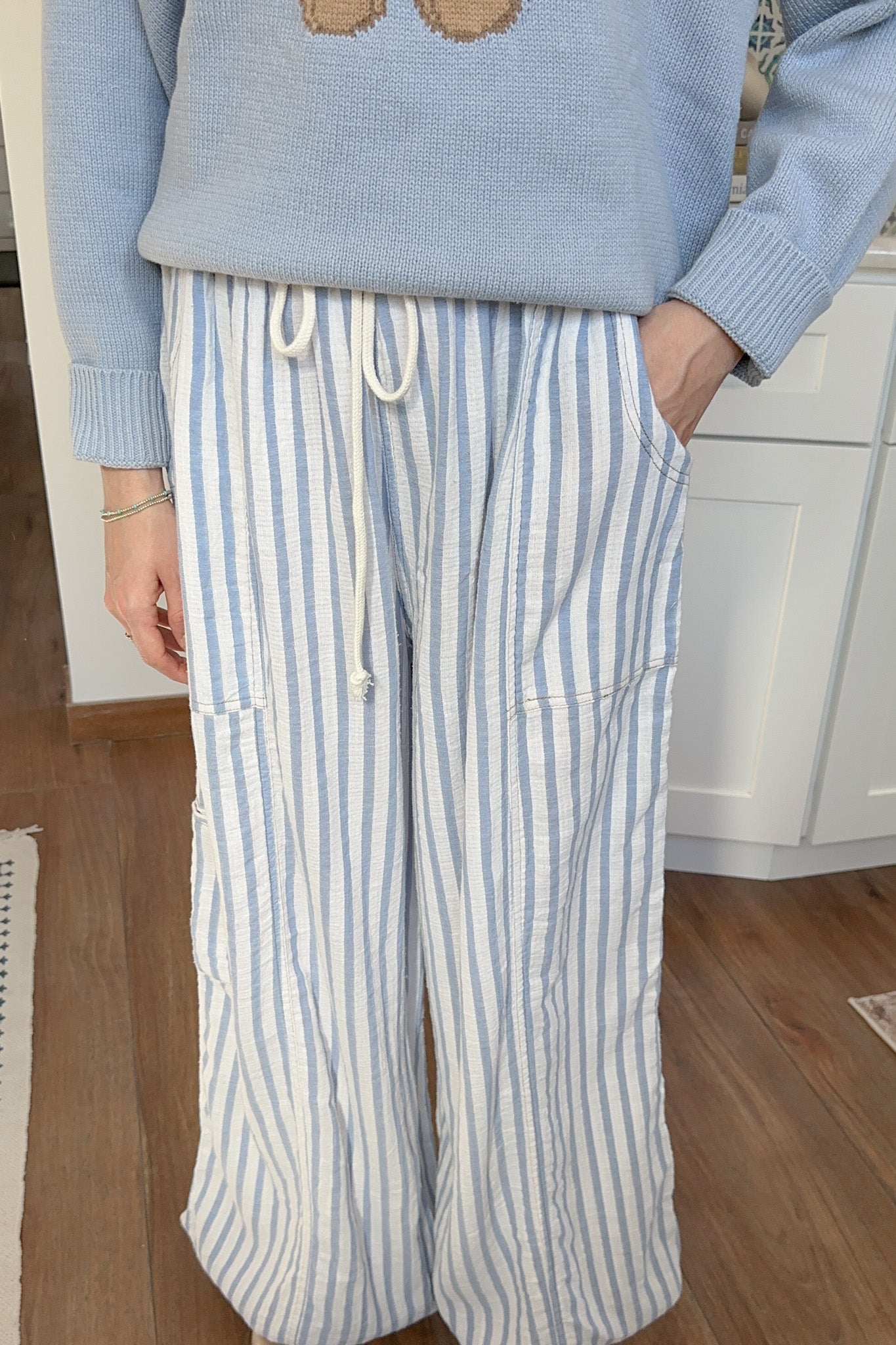 Josie Relaxed Striped Cotton Trousers in Blue - Neutral Ground