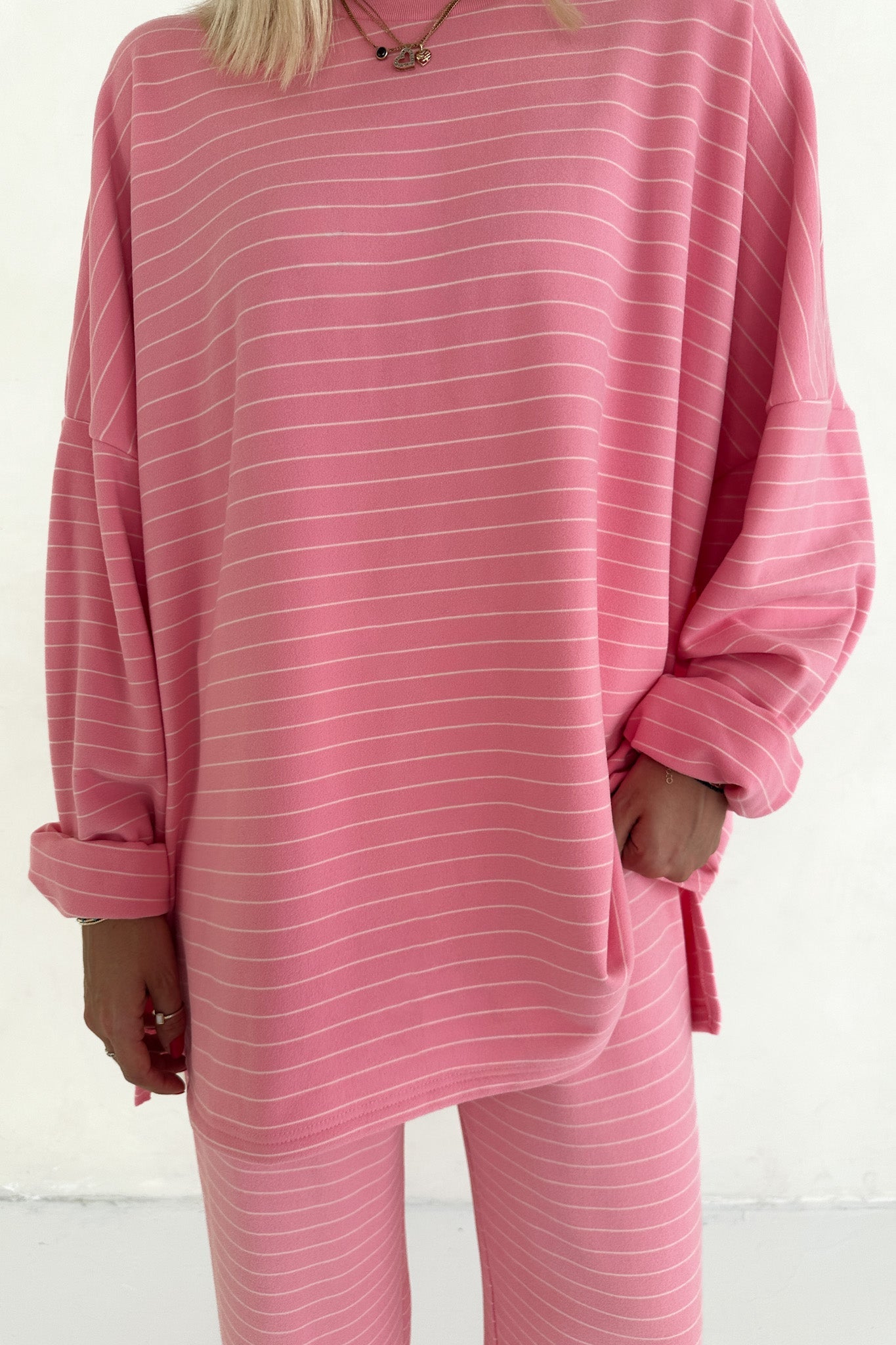 Juliette Ultra Soft Striped Oversized Top in Pink and White - Neutral Ground