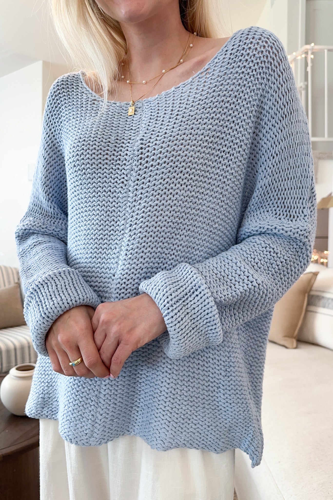 Kira Lightweight Knit Sweater in Blue - Neutral Ground