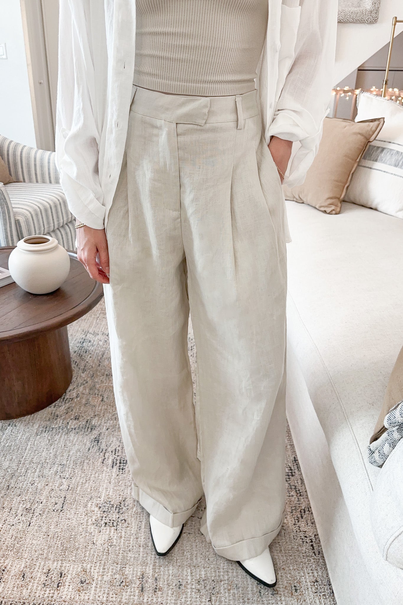 Lakeside 100% Linen Pants - Neutral Ground