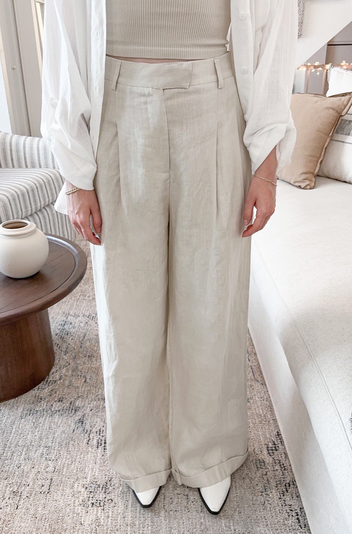Lakeside 100% Linen Pants - Neutral Ground
