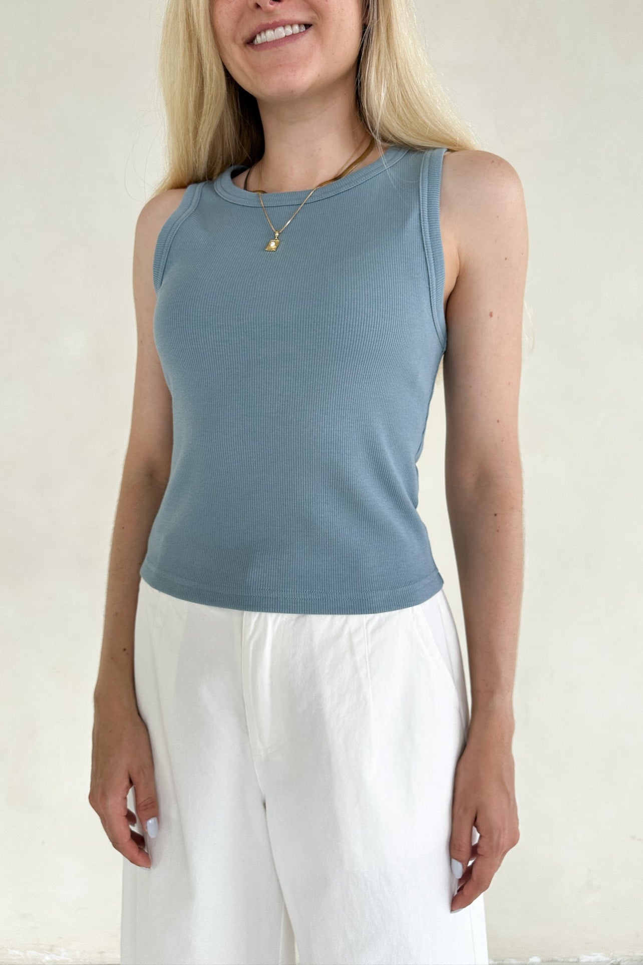 Lana Ribbed Tank Top in Marine Blue - Neutral Ground