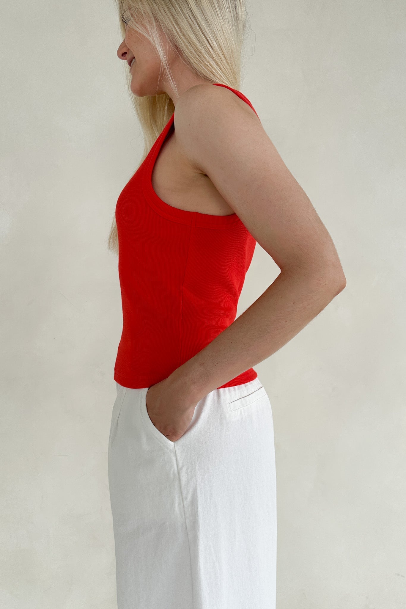 Lana Ribbed Tank Top in Red Hot - Neutral Ground