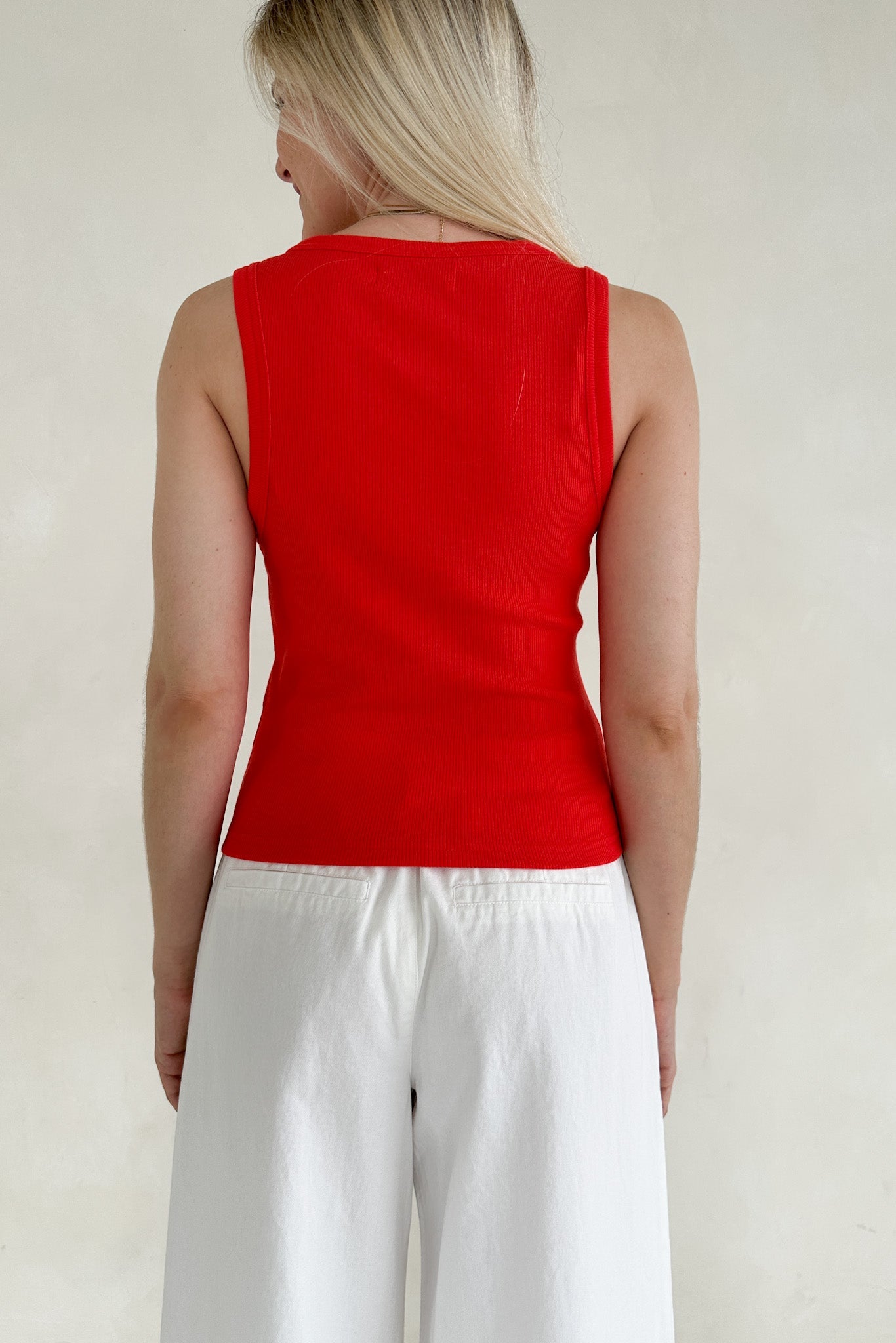 Lana Ribbed Tank Top in Red Hot - Neutral Ground