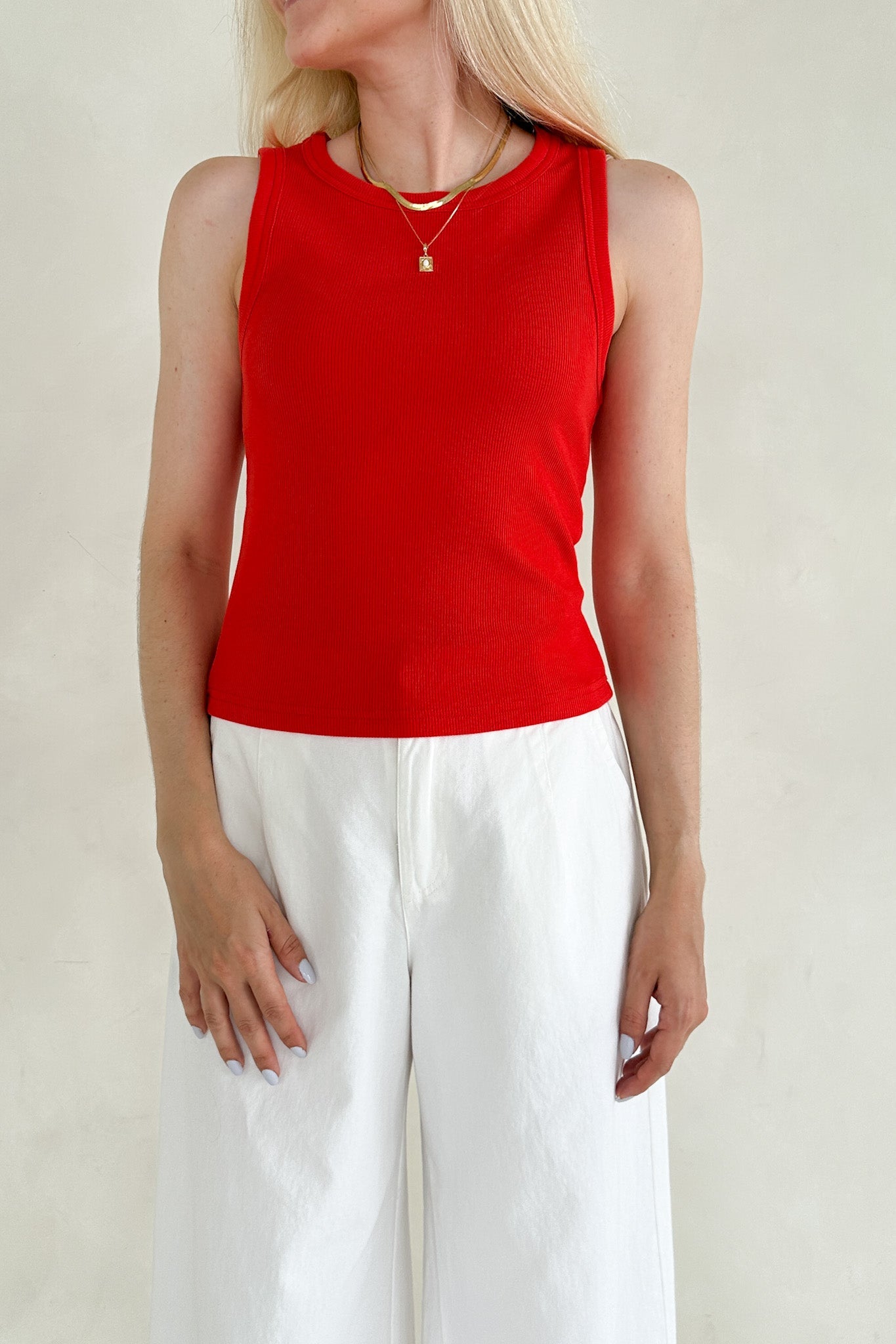 Lana Ribbed Tank Top in Red Hot - Neutral Ground