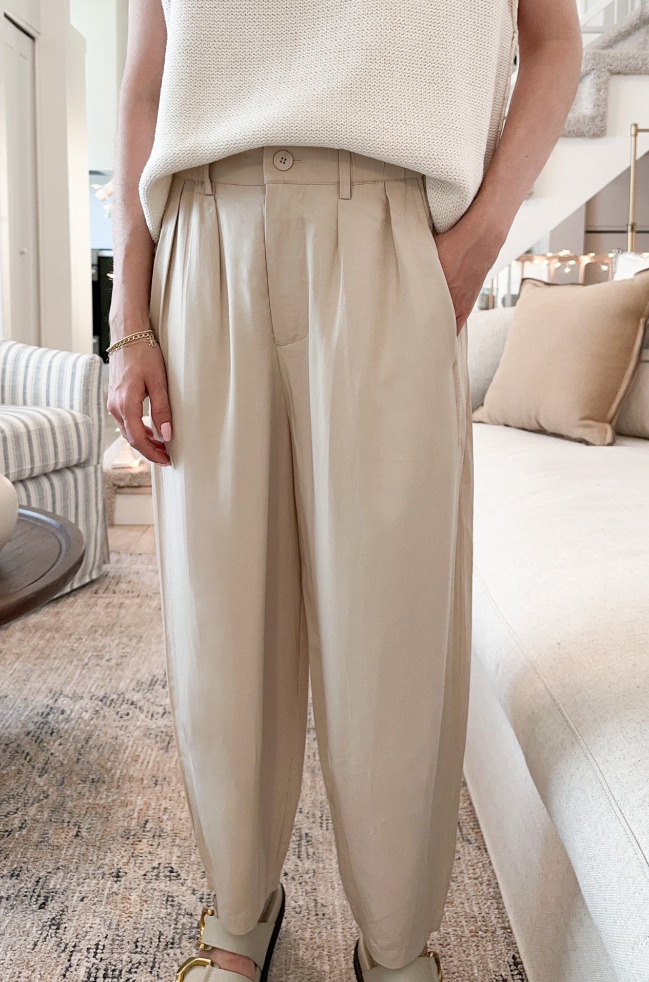 Laney Tencel Tapered Pants in Natural - Neutral Ground