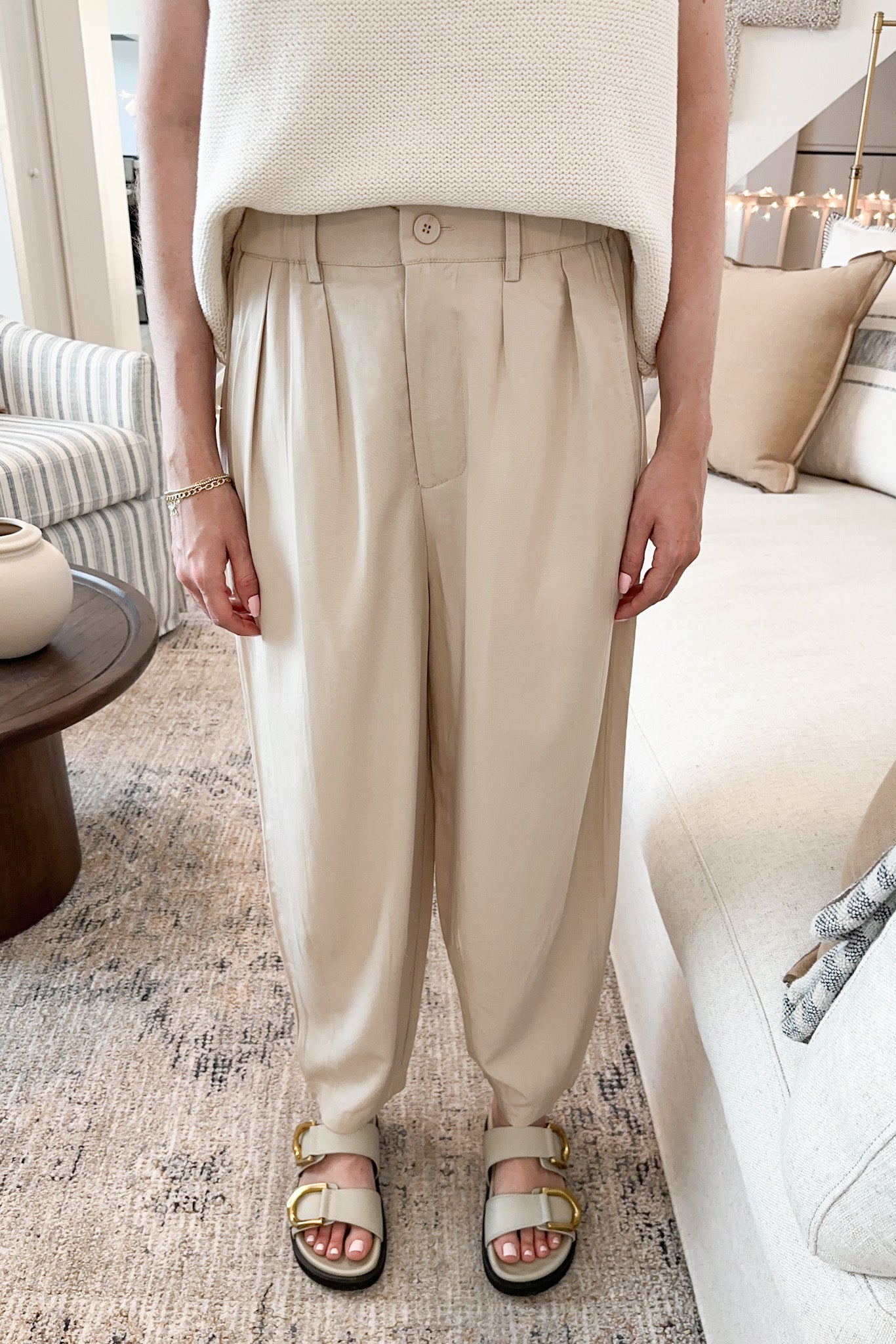 Laney Tencel Tapered Pants in Natural - Neutral Ground