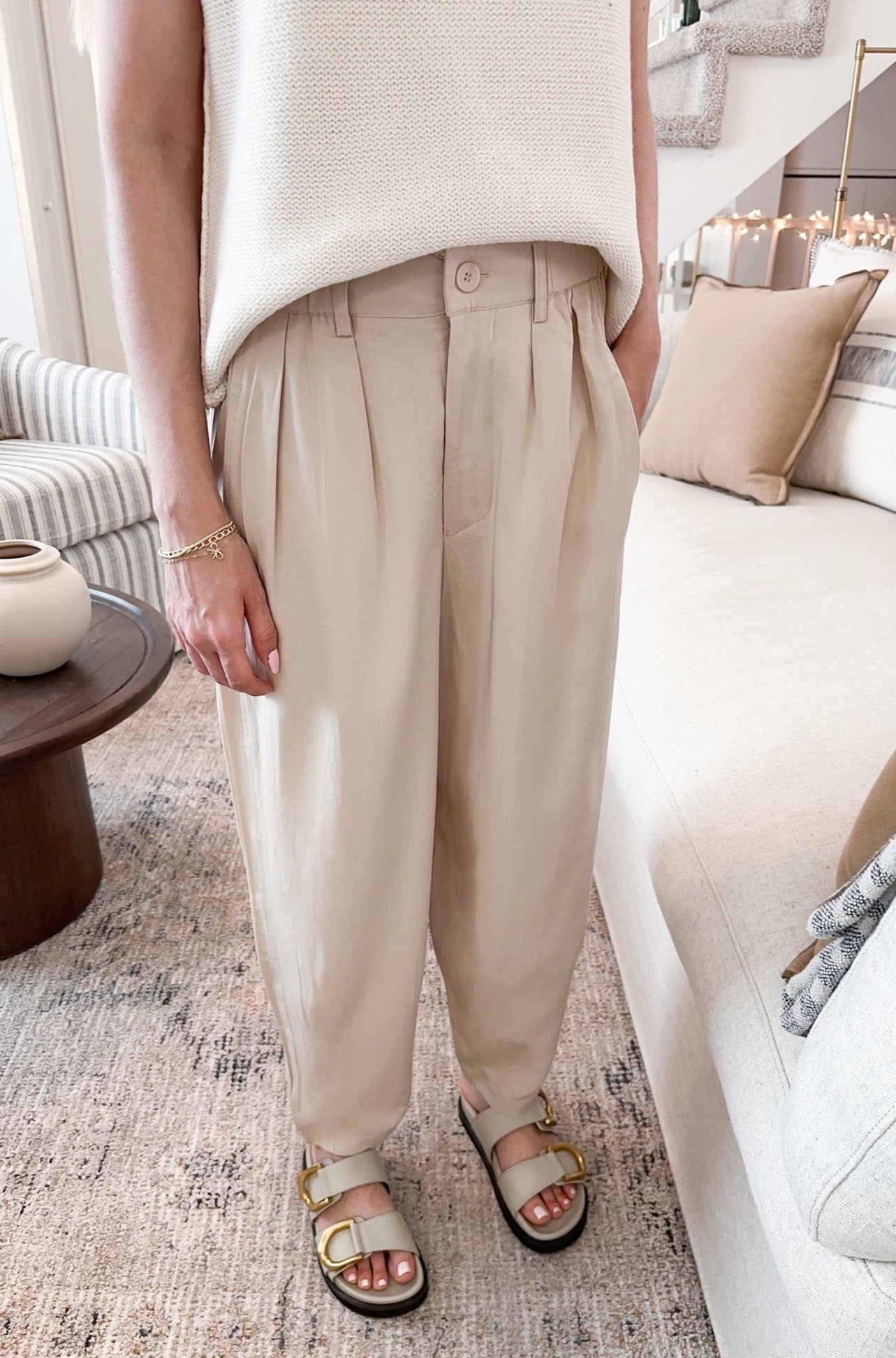 Laney Tencel Tapered Pants in Natural - Neutral Ground