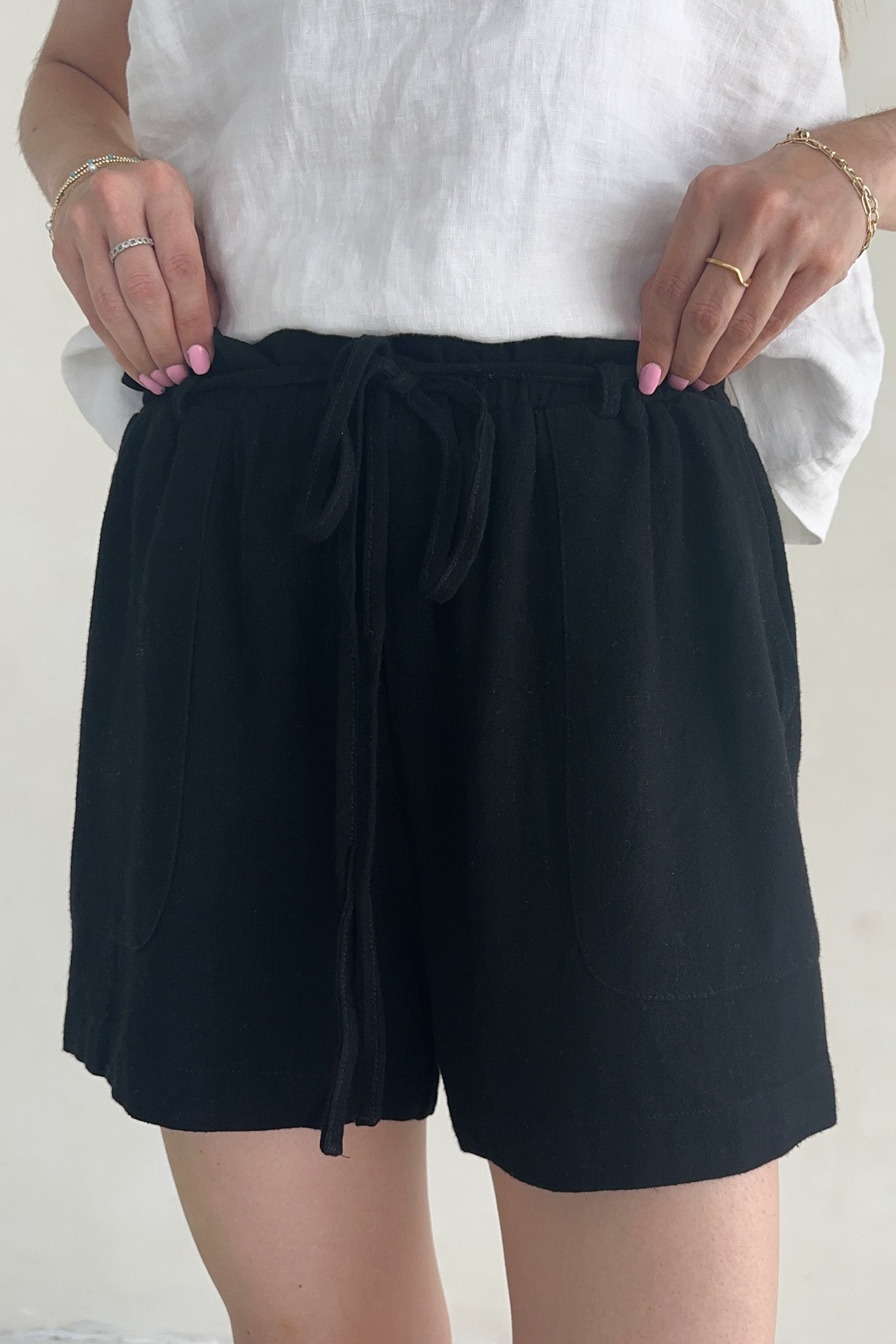 Layla Soft Linen Drawstring Shorts - Neutral Ground