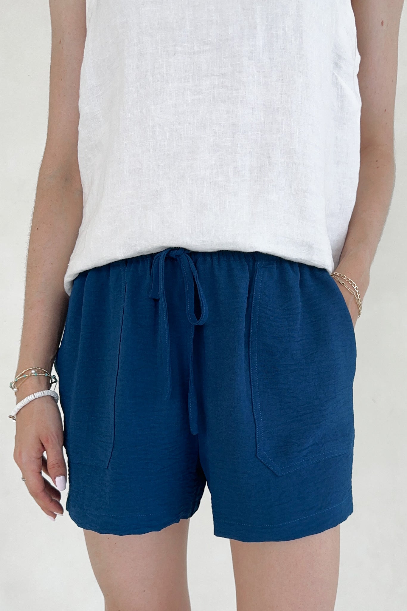 Leighton Navy Crinkle Shorts - Neutral Ground