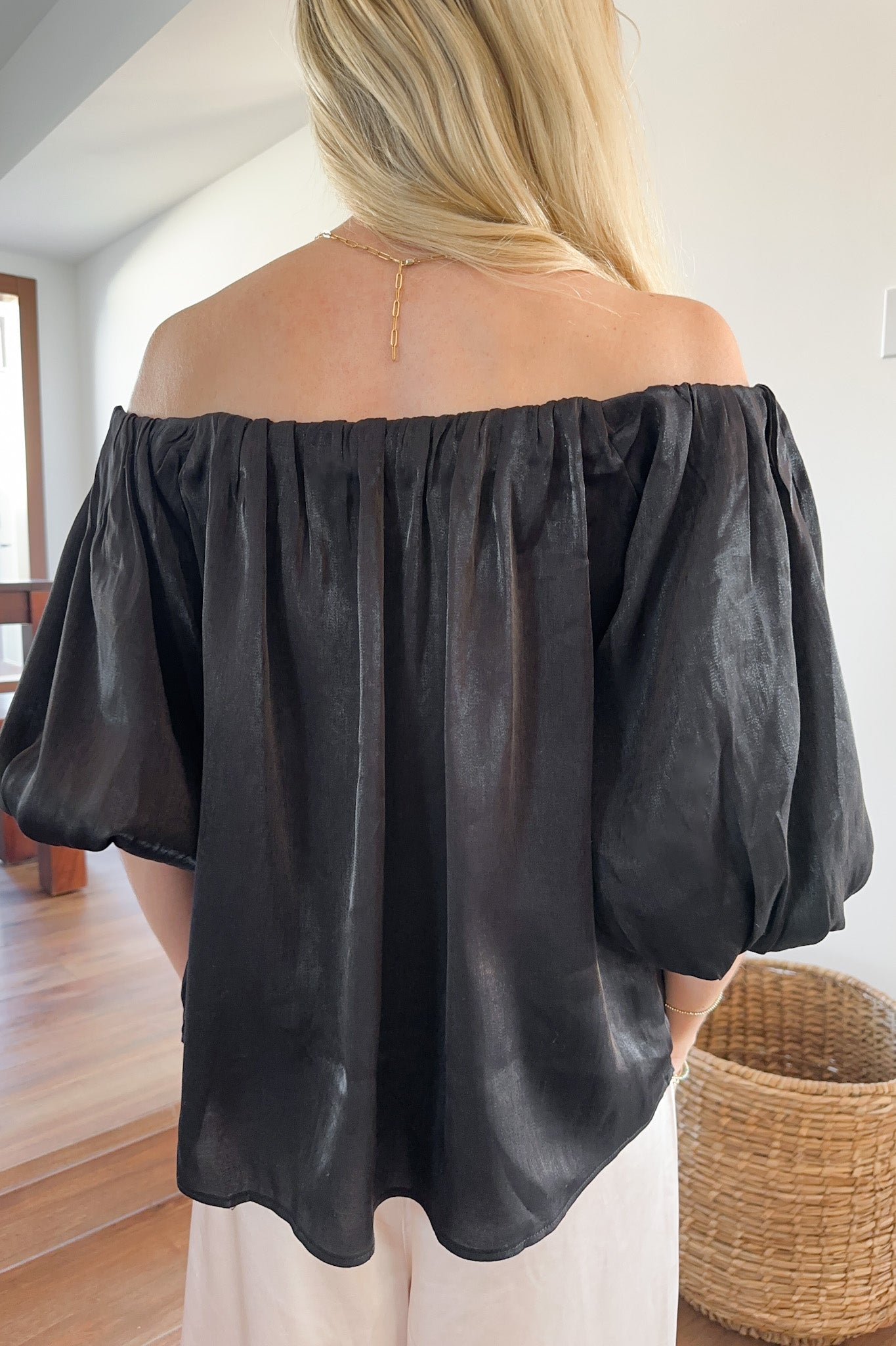 Let's Party Off The Shoulder Satin Blouse - Neutral Ground