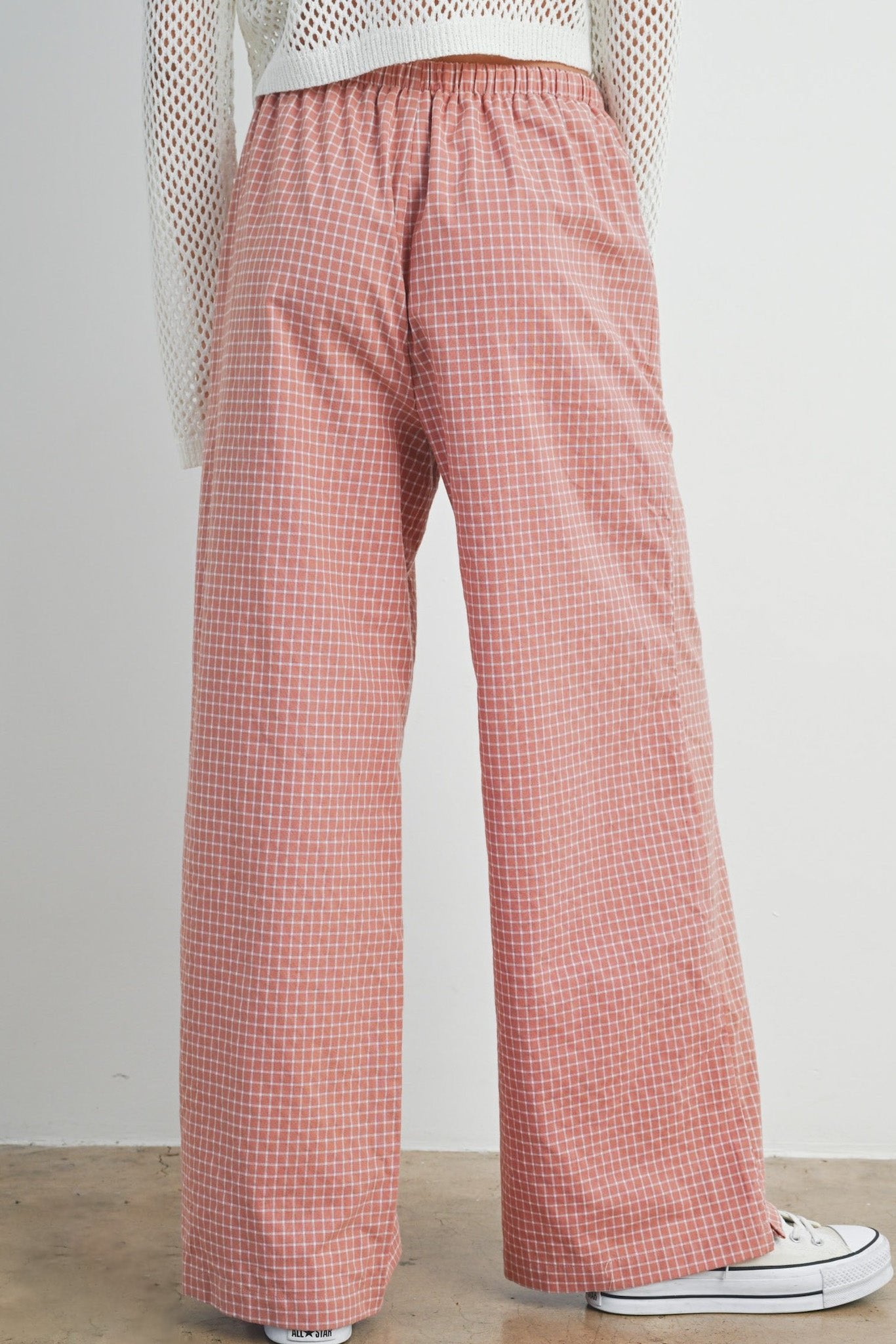 Lets Stay In Drawstring Check Pants in Rose - Neutral Ground