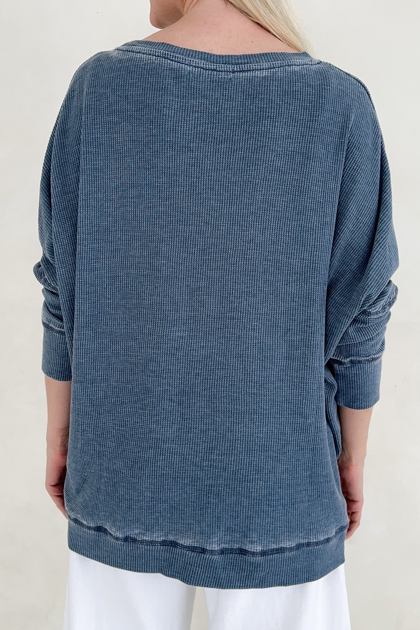 Libby Waffle Knit Boatneck Top in Light Navy - Neutral Ground