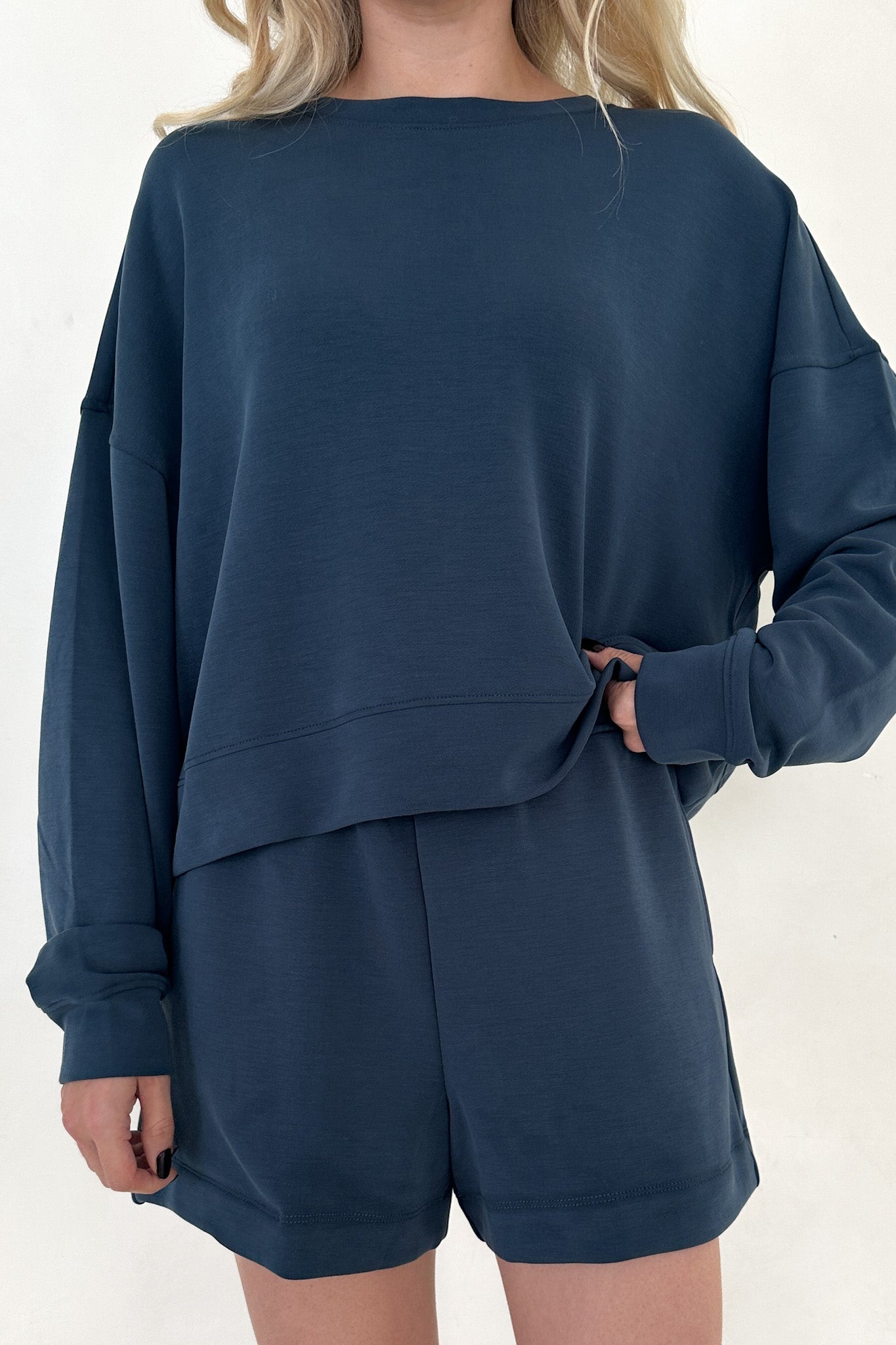 Like Butter Long Sleeve Pullover in Midnight Blue - Neutral Ground