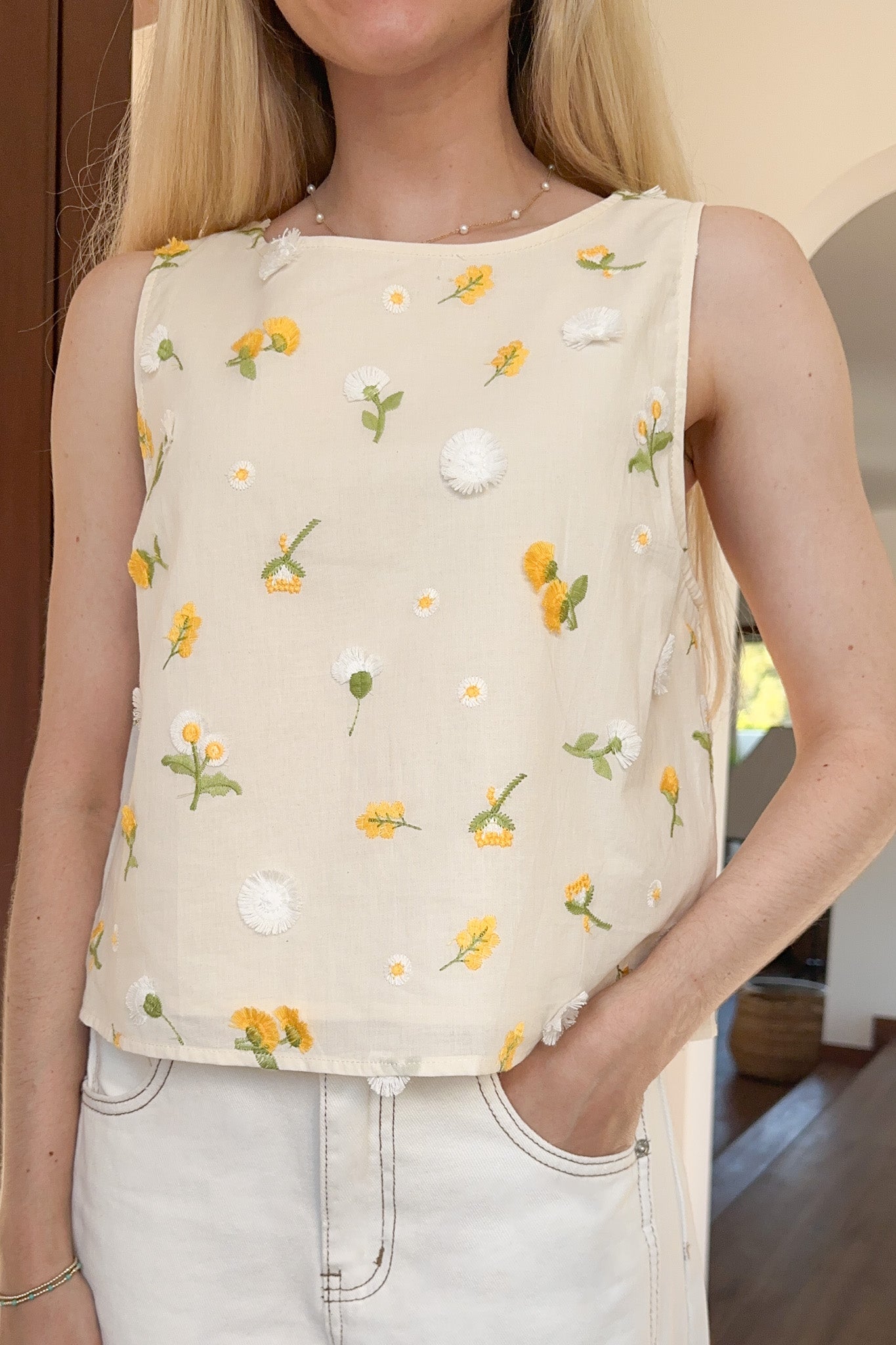 Lilly Embroidered Floral Blouse - Neutral Ground