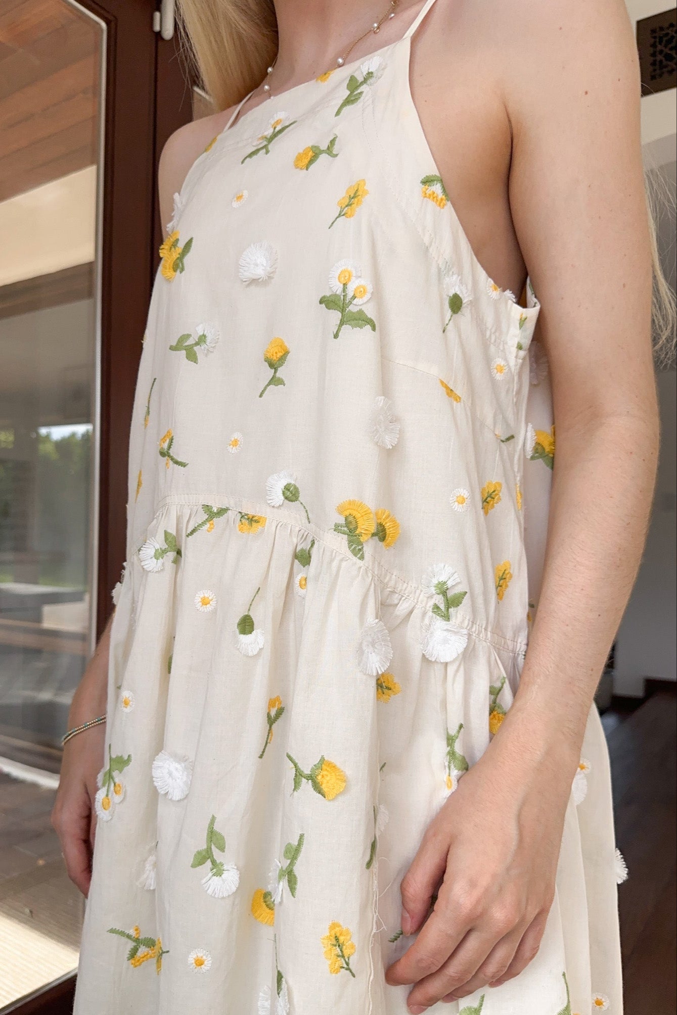 Lilly Floral Embroidered Dress - Neutral Ground