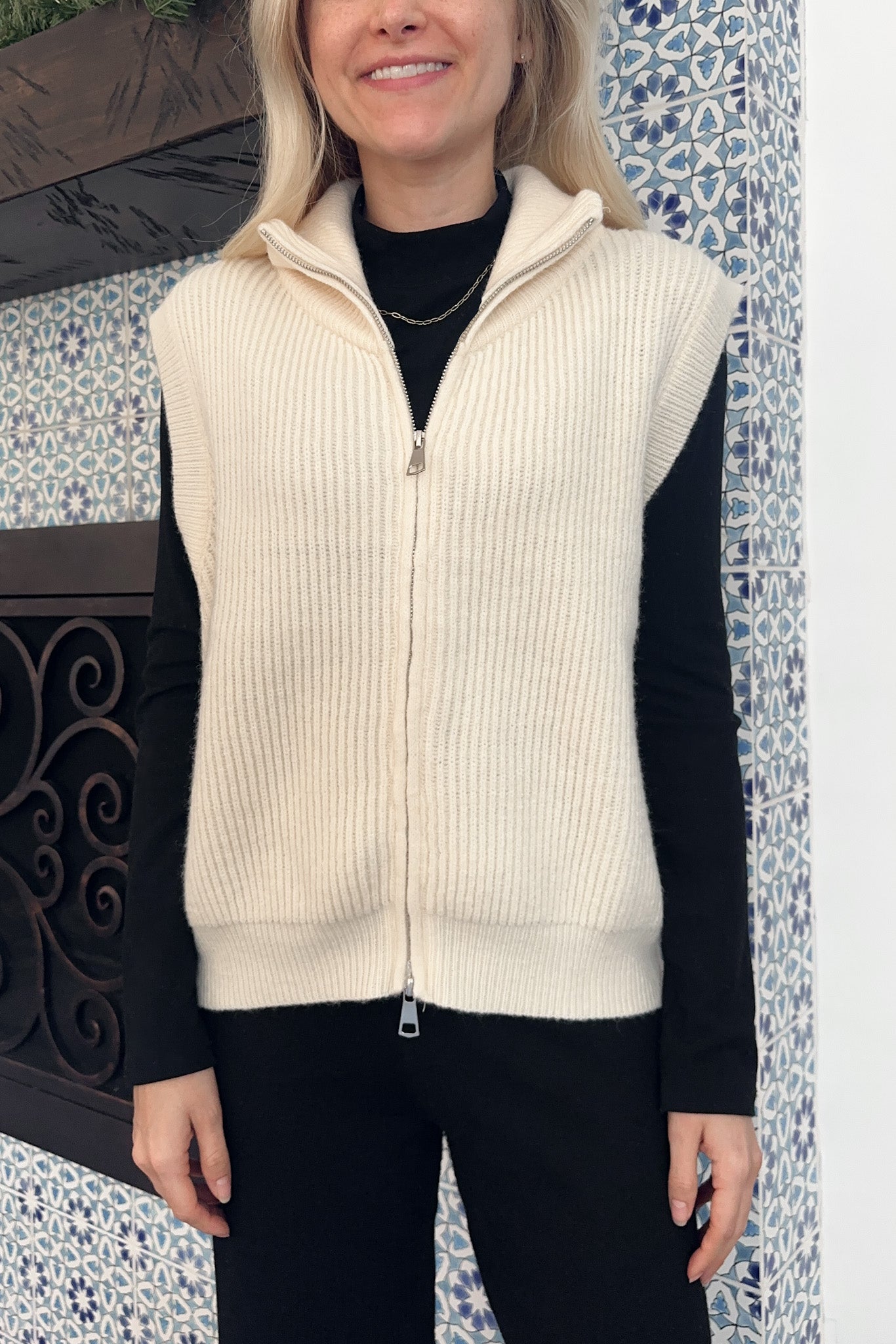 Lincoln Park Zip Up Sweater Vest - Neutral Ground