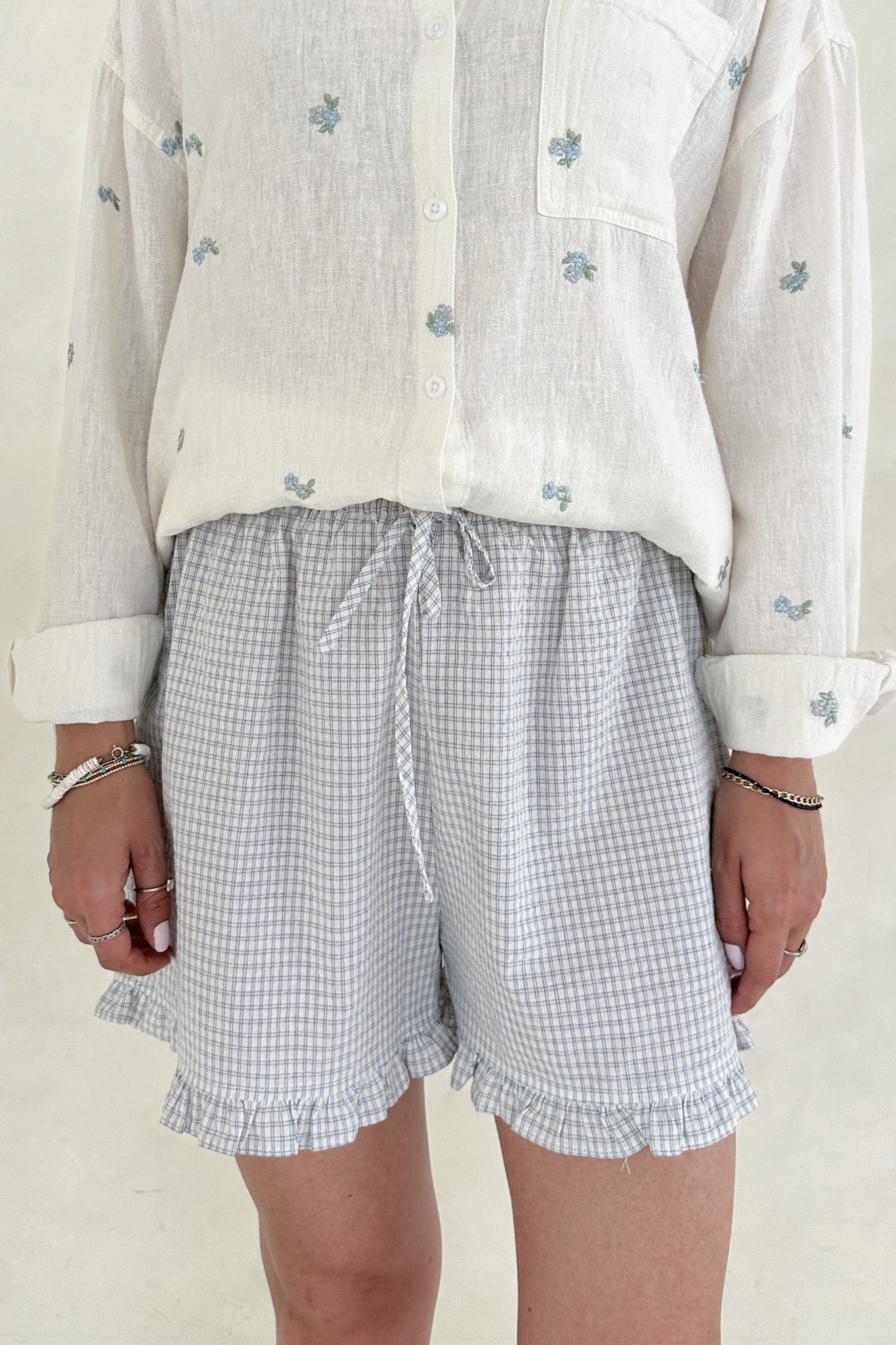 Livy Gingham Ruffle Shorts - Neutral Ground