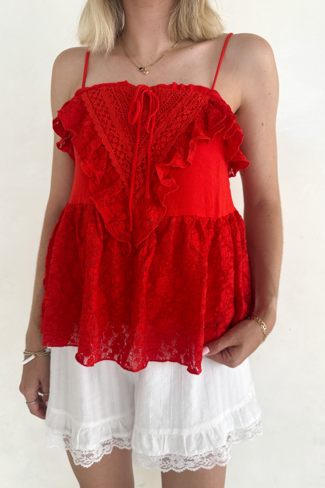Lola Lace Ruffle Peplum Top - Neutral Ground