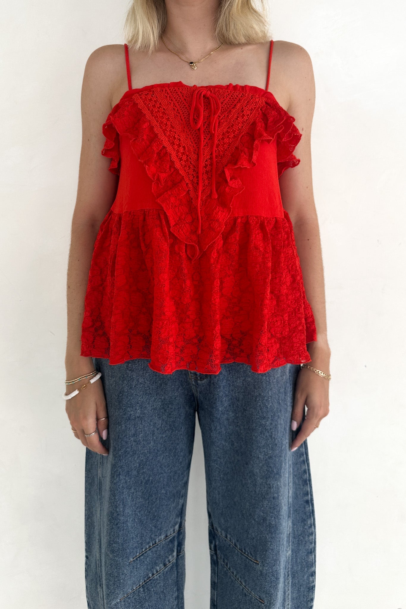 Lola Lace Ruffle Peplum Top - Neutral Ground