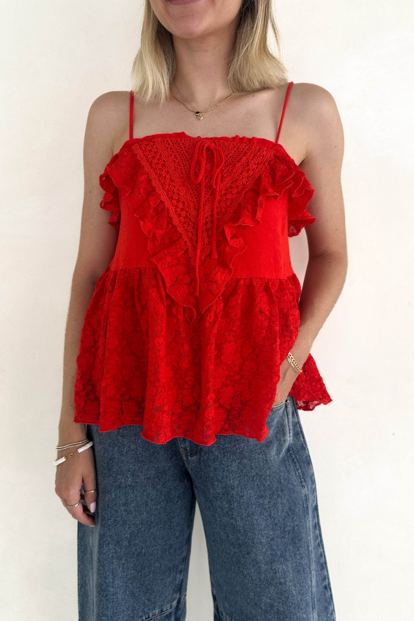 Lola Lace Ruffle Peplum Top - Neutral Ground