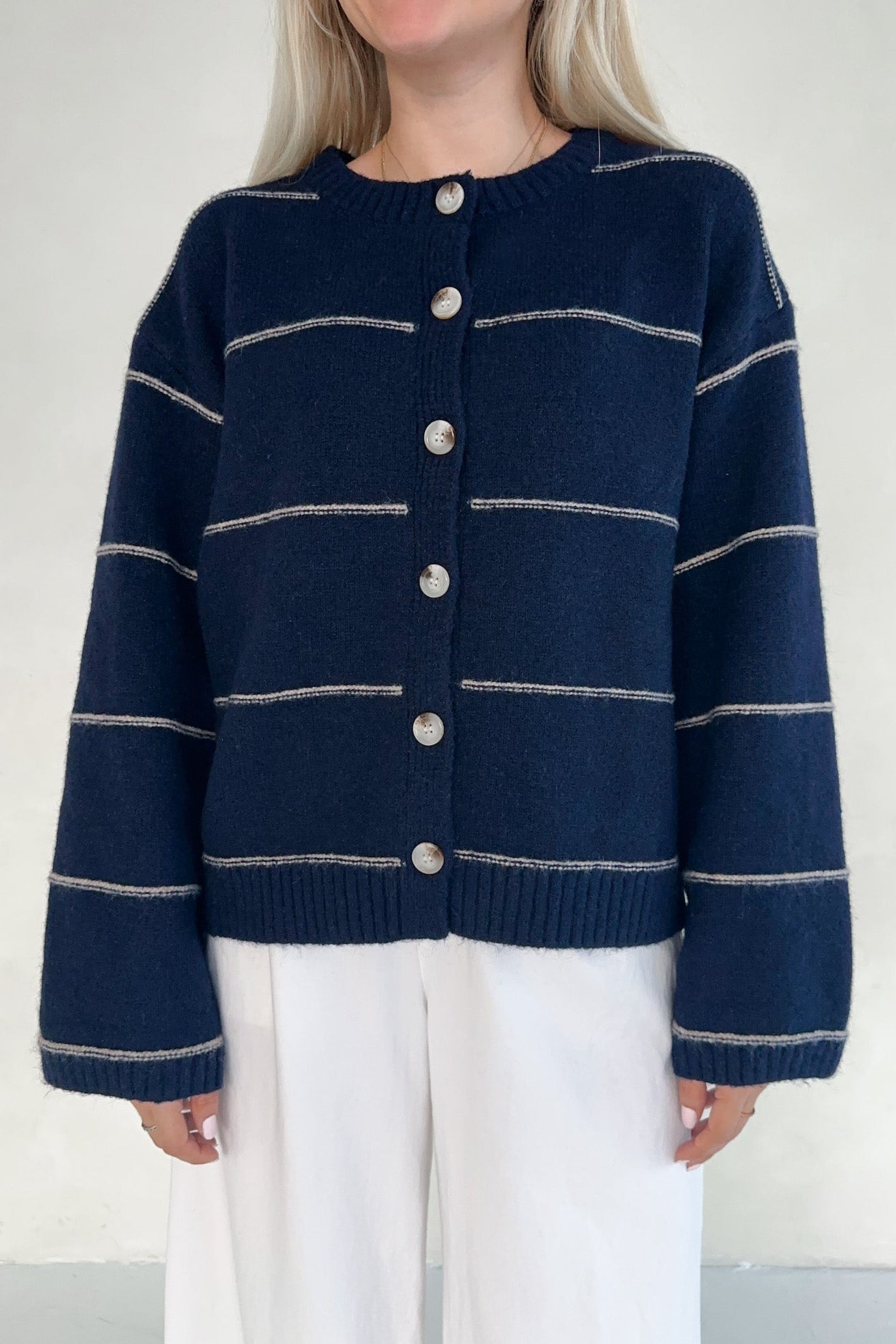 London Knit Button Front Striped Cardigan - Neutral Ground