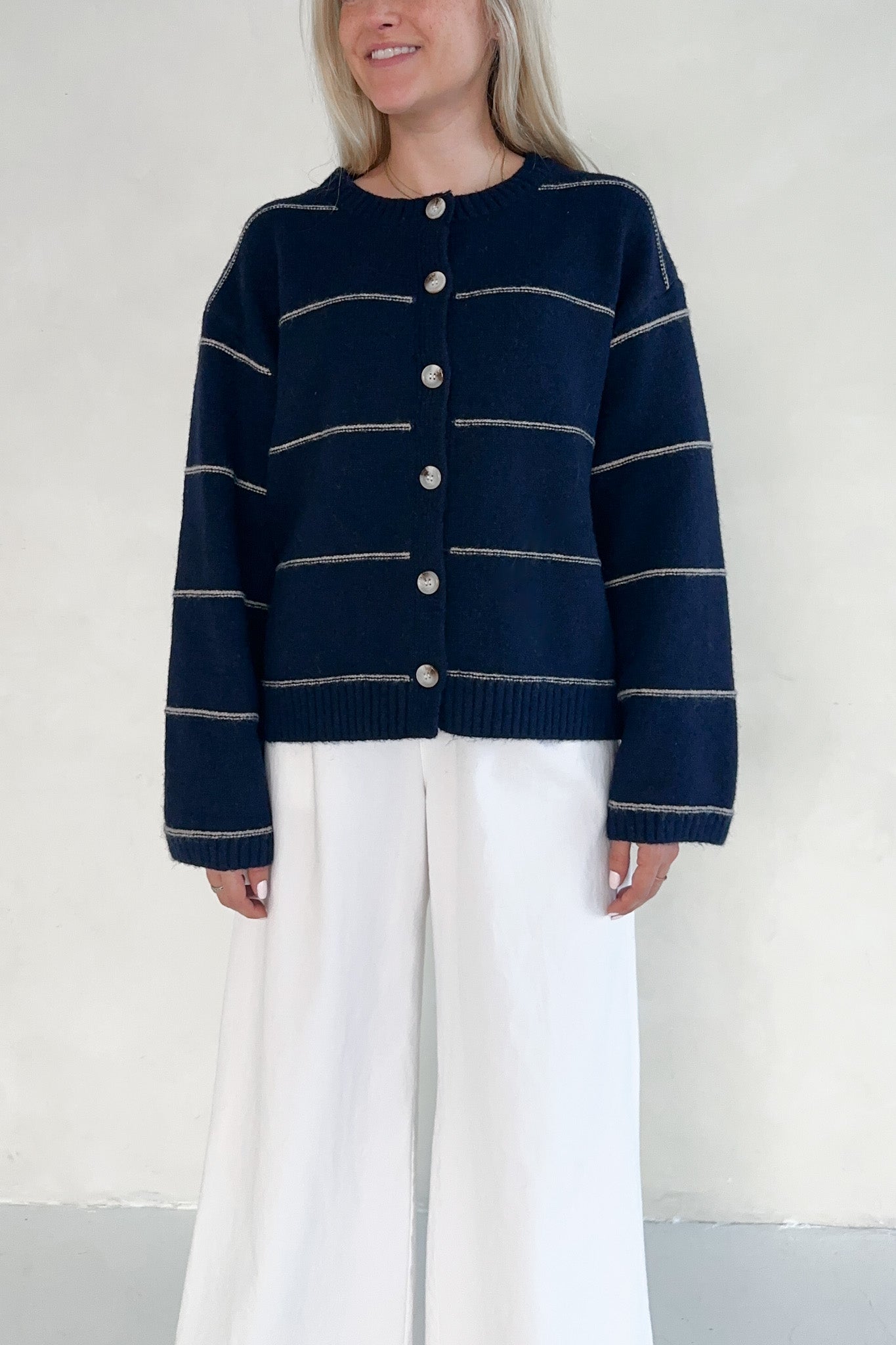 London Knit Button Front Striped Cardigan - Neutral Ground