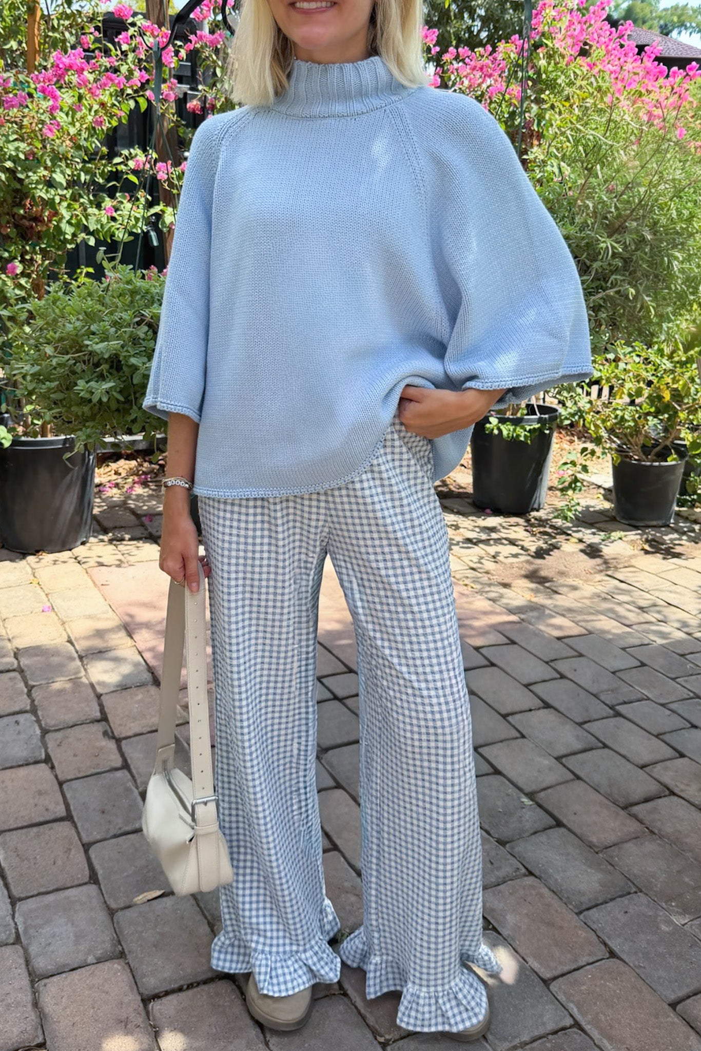 London Solid Knit Oversized 3/4 Sleeve Sweater in Coastal Blue - Neutral Ground