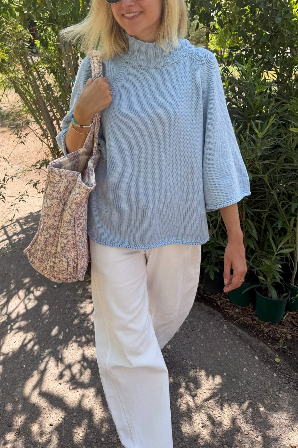 London Solid Knit Oversized 3/4 Sleeve Sweater in Coastal Blue - Neutral Ground