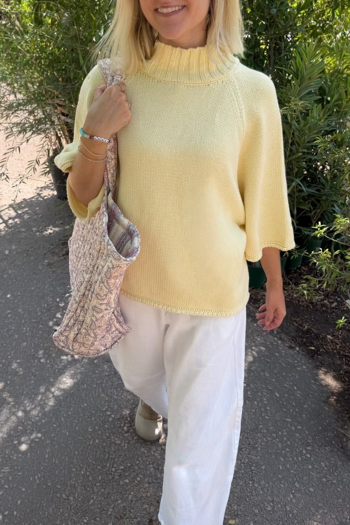 London Solid Knit Oversized 3/4 Sleeve Sweater in Soft Lemon - Neutral Ground