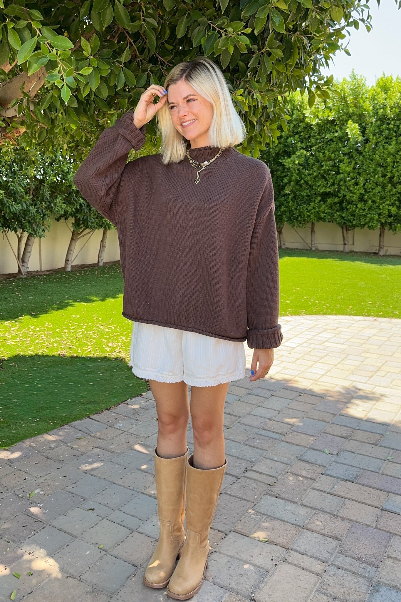 London Solid Knit Pullover Sweater in Espresso - Neutral Ground