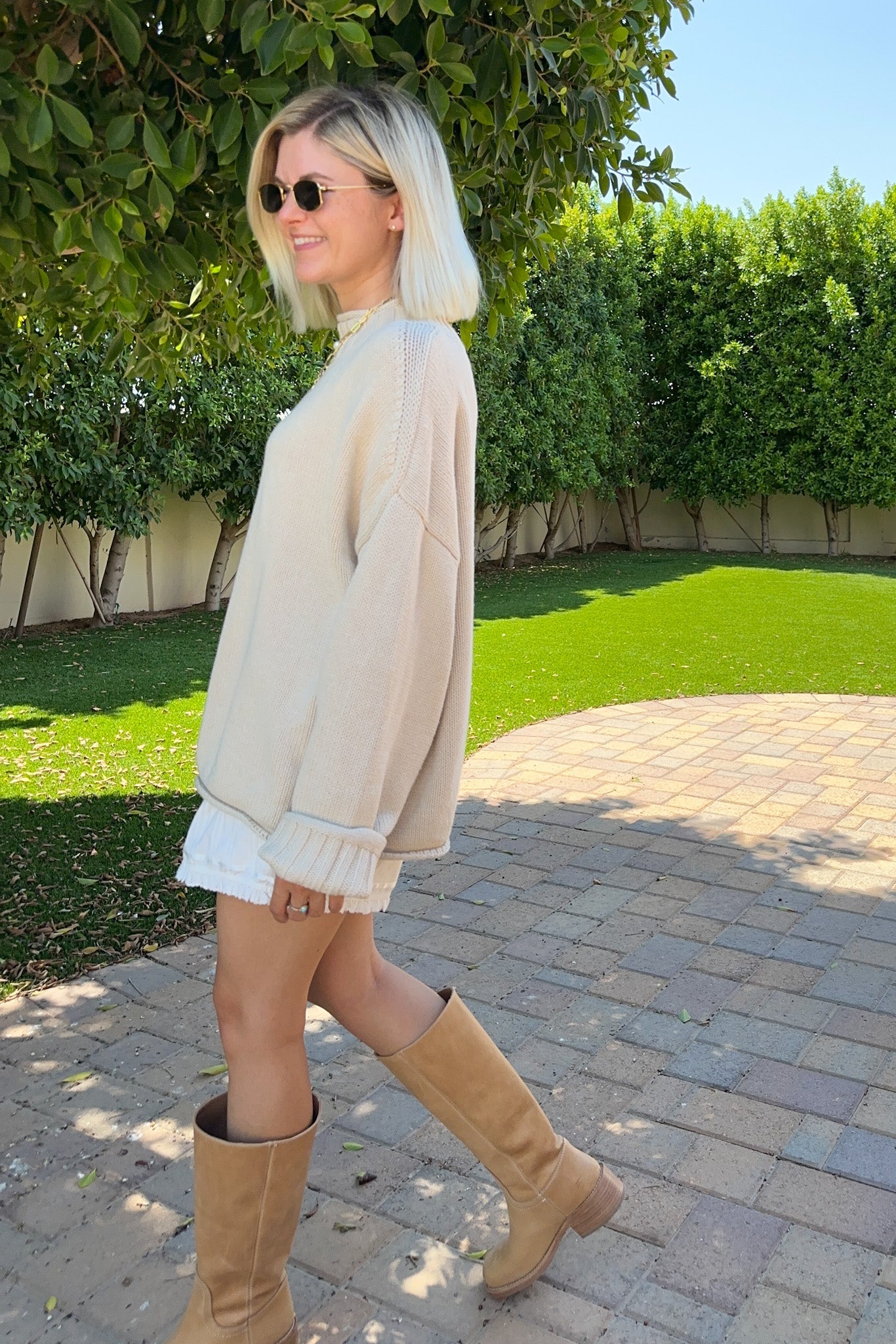 London Solid Knit Pullover Sweater in Oat - Neutral Ground
