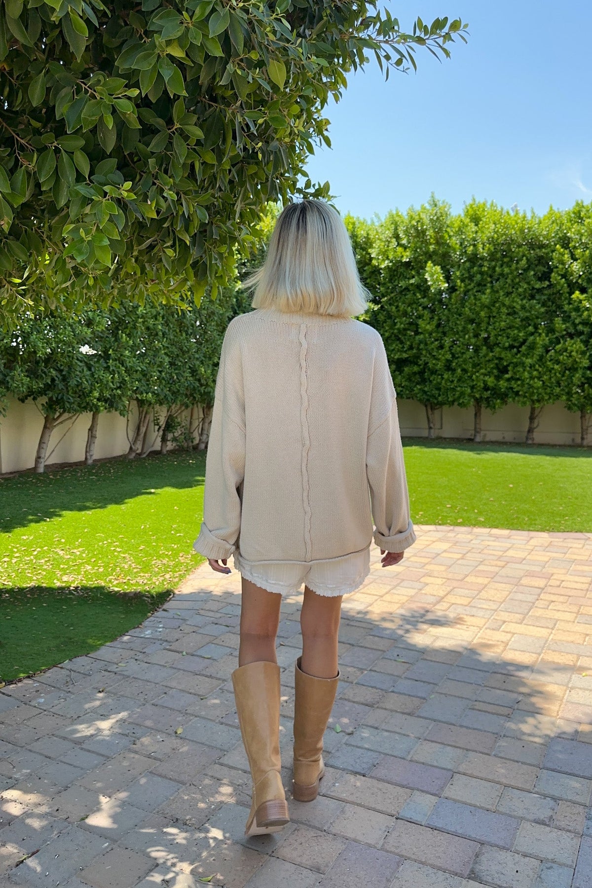 London Solid Knit Pullover Sweater in Oat - Neutral Ground