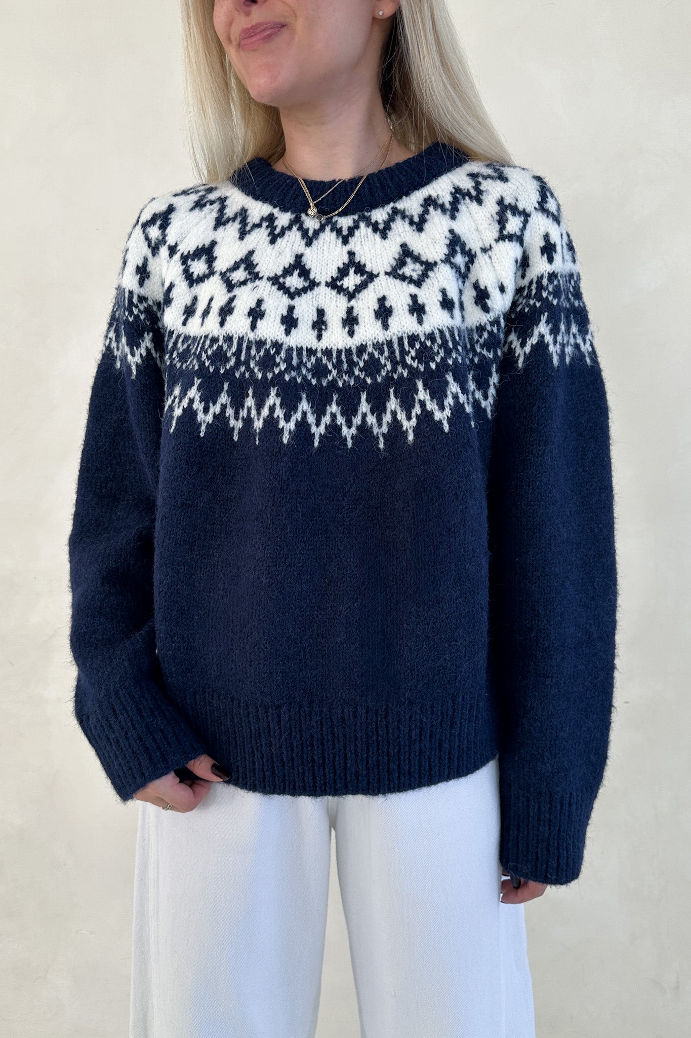 Lorelei Faire Isle Knit Pullover Sweater in Navy - Neutral Ground