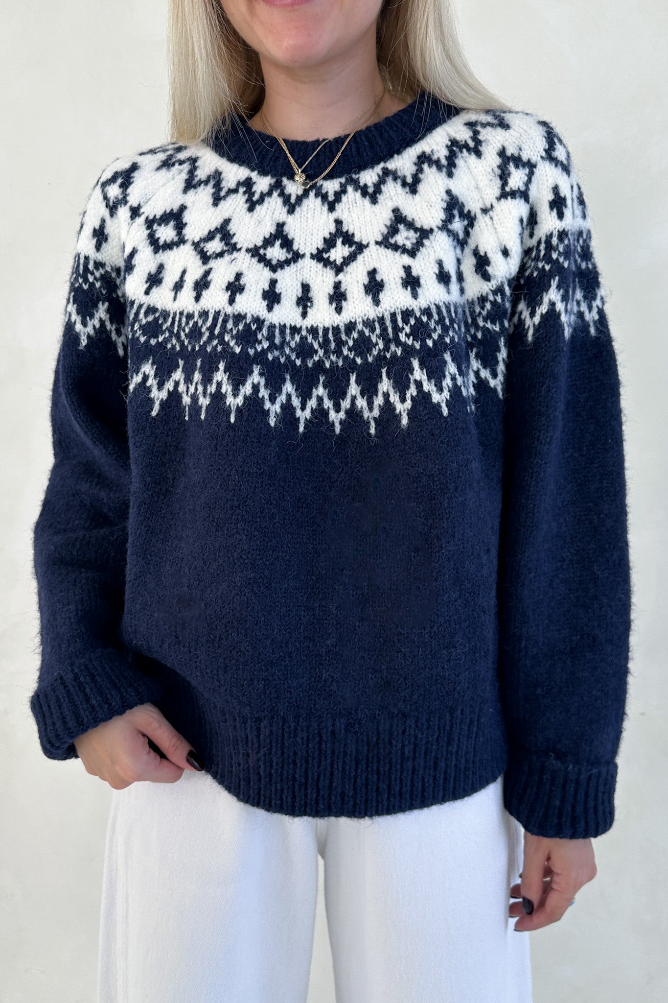 Lorelei Faire Isle Knit Pullover Sweater in Navy - Neutral Ground
