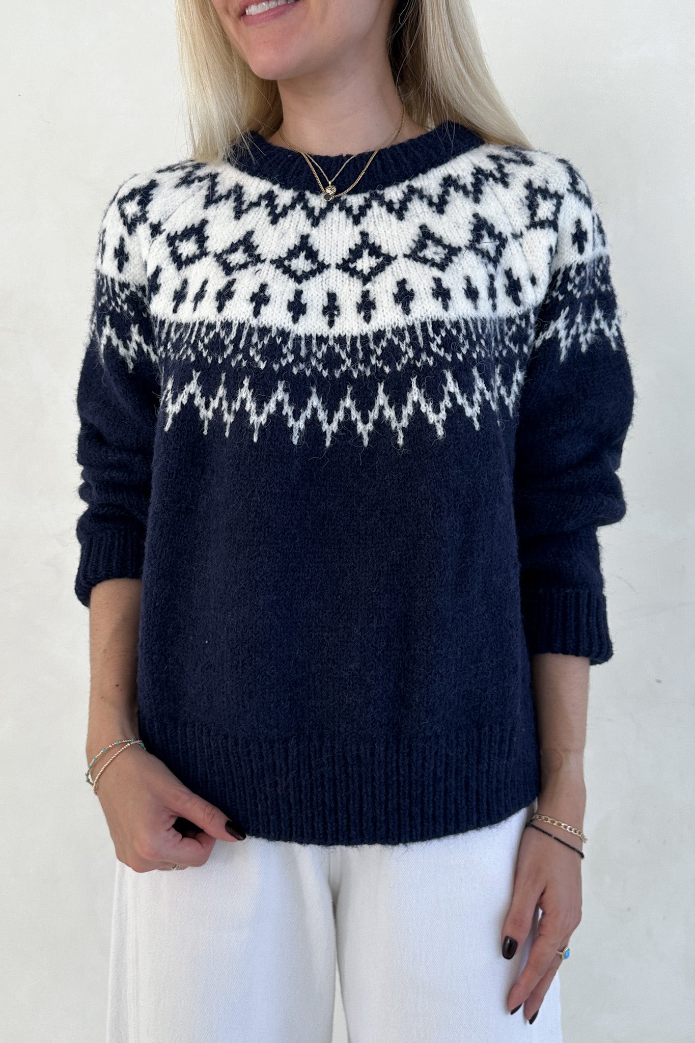 Lorelei Faire Isle Knit Pullover Sweater in Navy - Neutral Ground